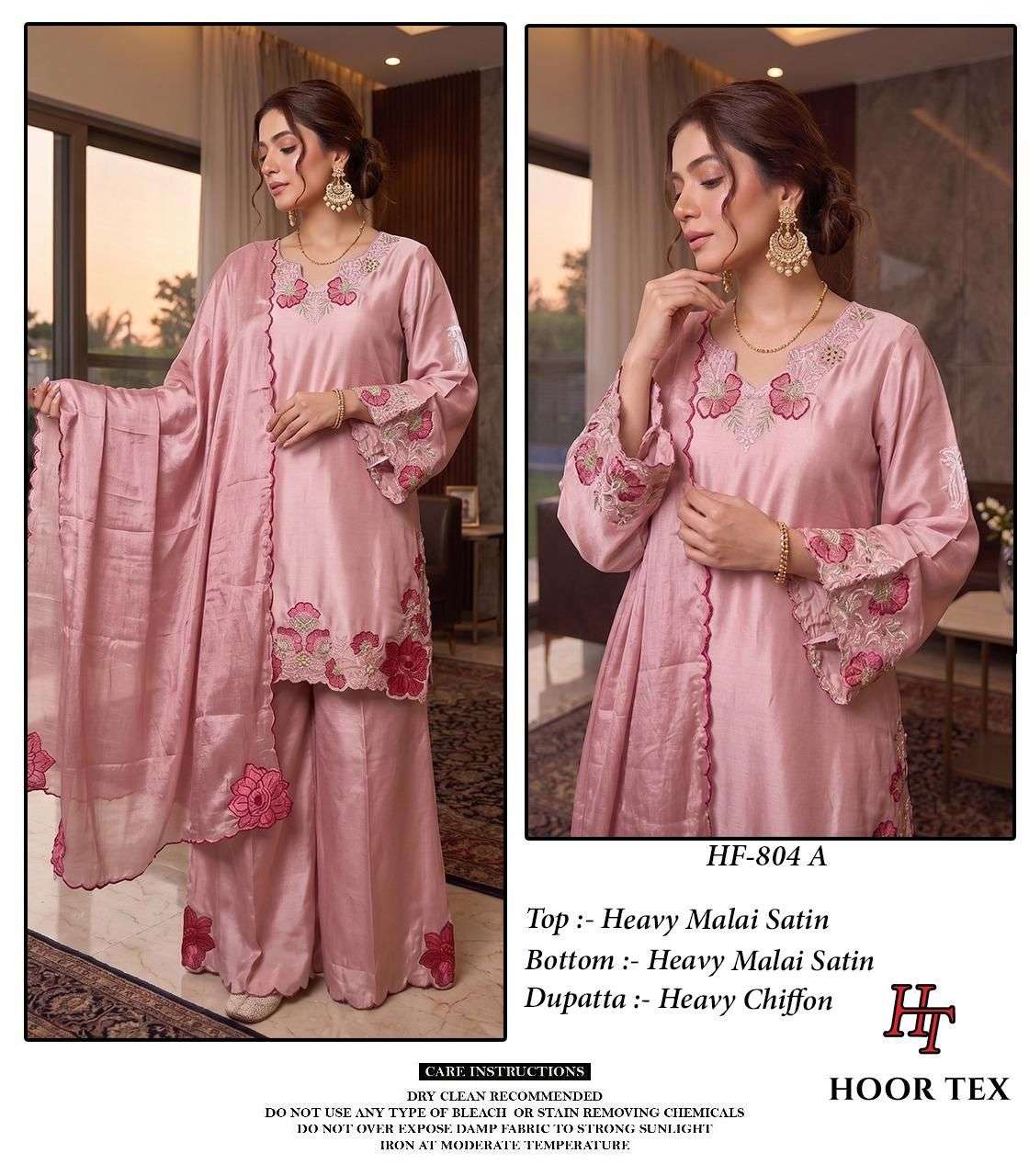 HOOR TEX HF 804 SATIN BEAUTIFUL EMBROIDERY DESIGNER WORK READY MADE SUIT