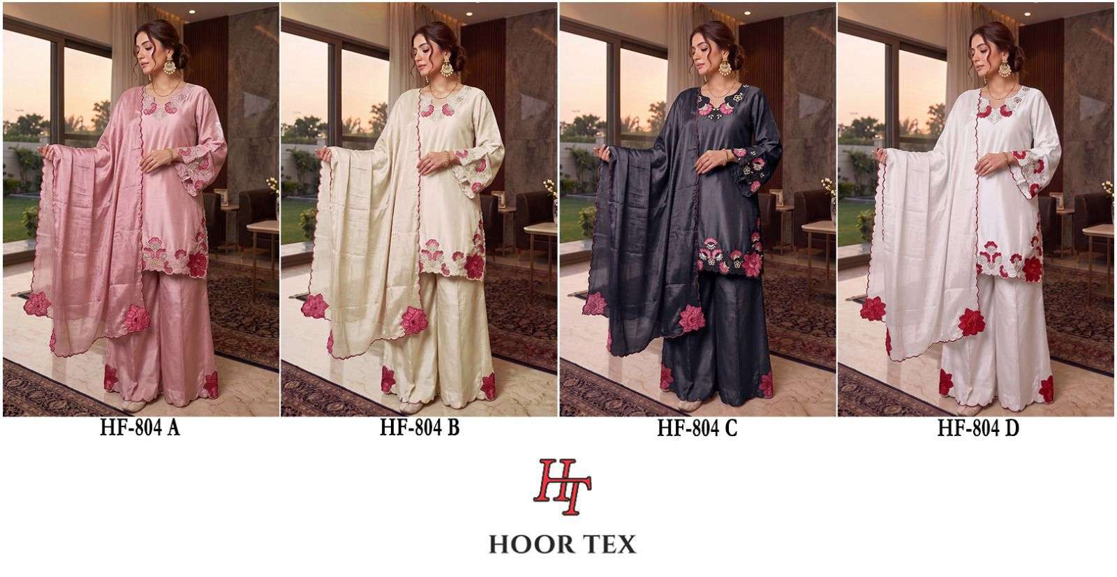 HOOR TEX HF 804 SATIN BEAUTIFUL EMBROIDERY DESIGNER WORK READY MADE SUIT