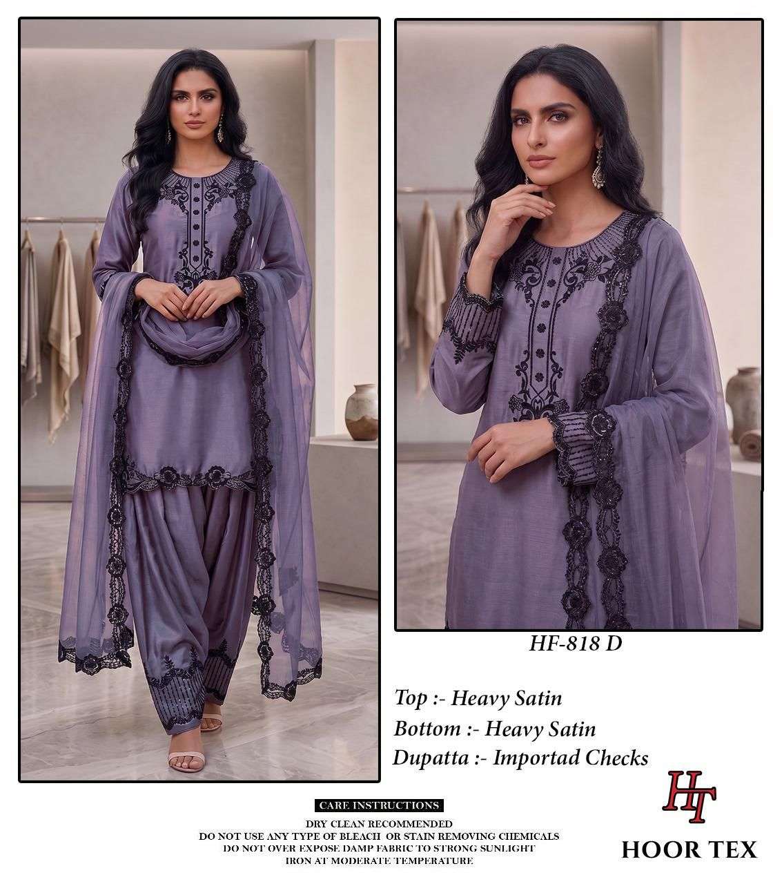 HOOR TEX HF 818 SATIN BEAUTIFUL DESIGNER WORK READY MADE PAKISTANI SUIT