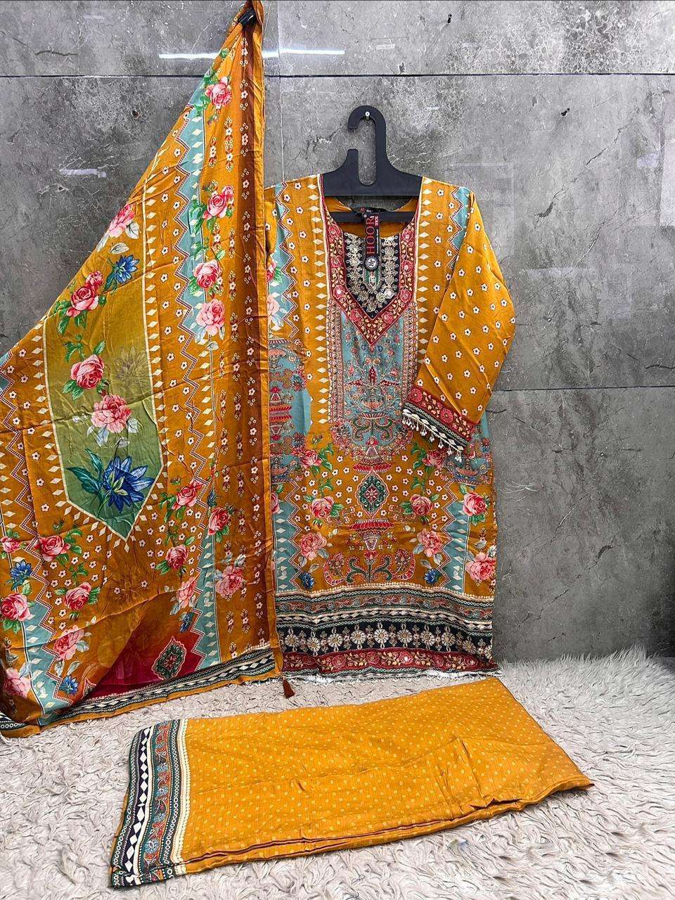 HOOR TEX HF 834 & HF 852 MUSLIN DIGITAL PRINT WITH DESIGNER WORK READY MADE PAKISTANI SUIT
