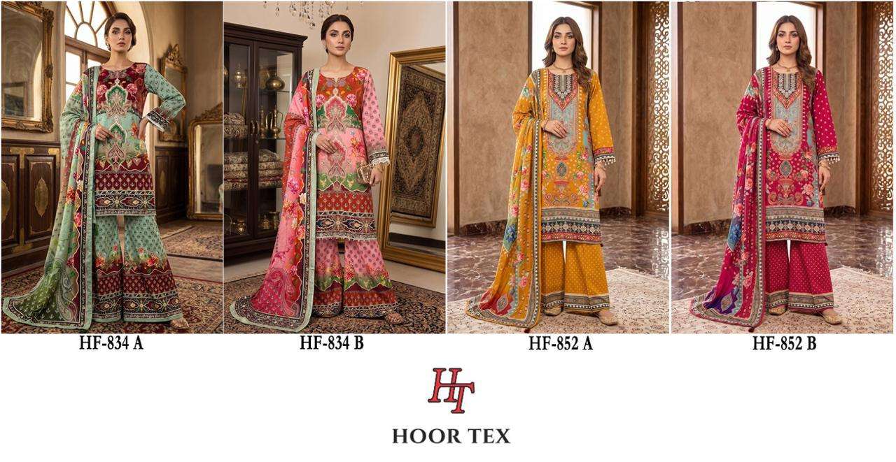 HOOR TEX HF 834 & HF 852 MUSLIN DIGITAL PRINT WITH DESIGNER WORK READY MADE PAKISTANI SUIT