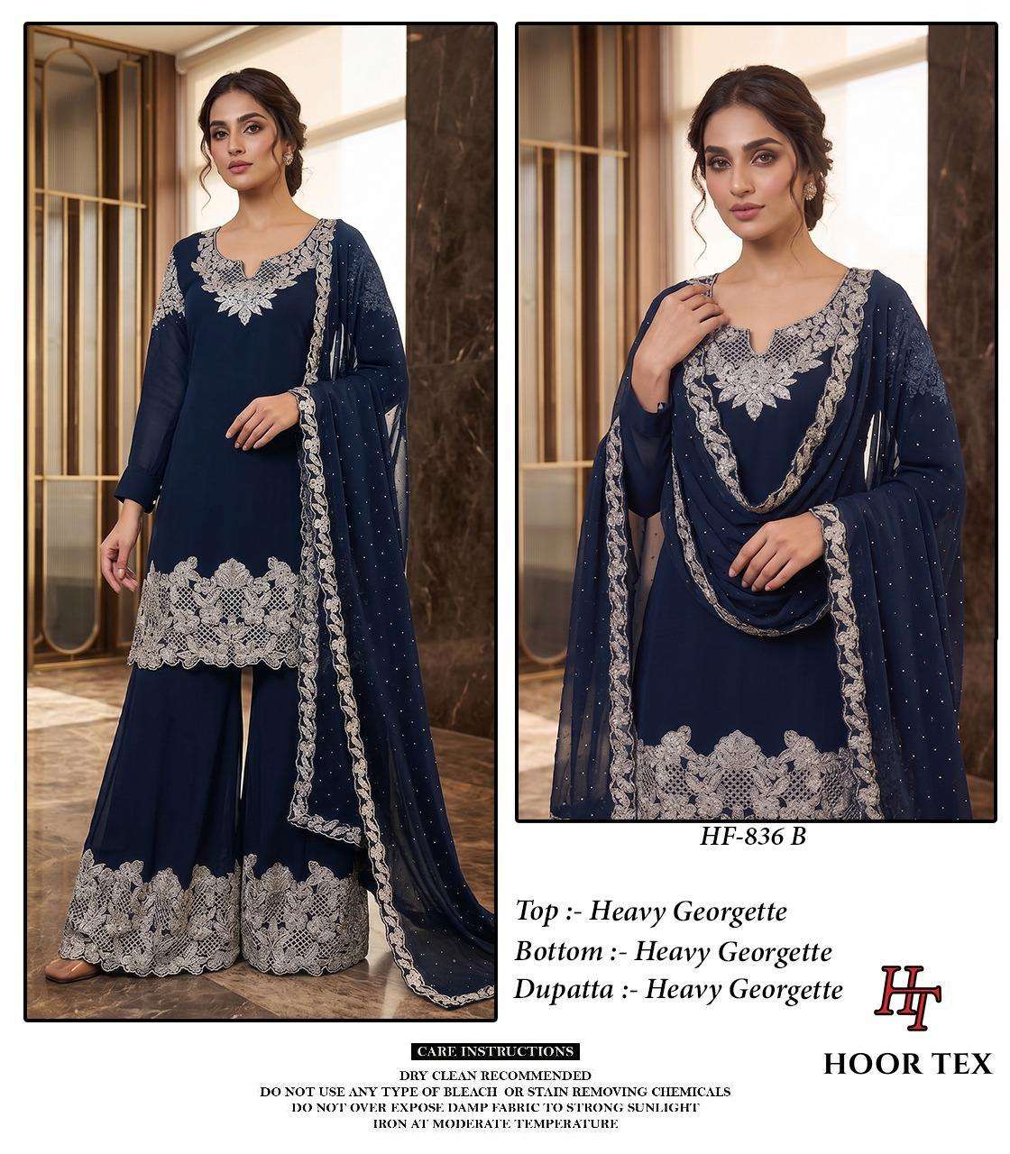 HOOR TEX HF 836 GEORGETTE HEAVY EMBROIDERED DESIGNER READY MADE PAKISTANI SUIT