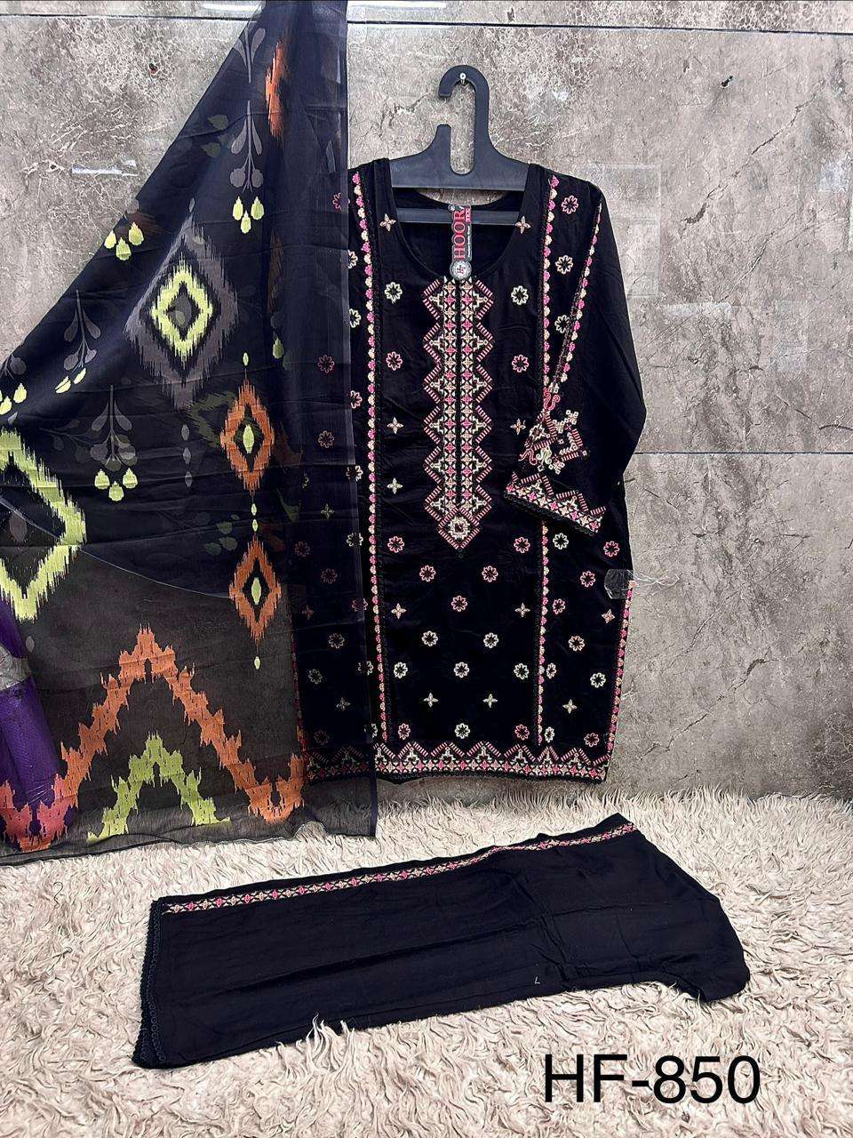 HOOR TEX  HF 850 RAYON EMBROIDERY DESIGNER WORK READY MADE PAKISTANI SUIT