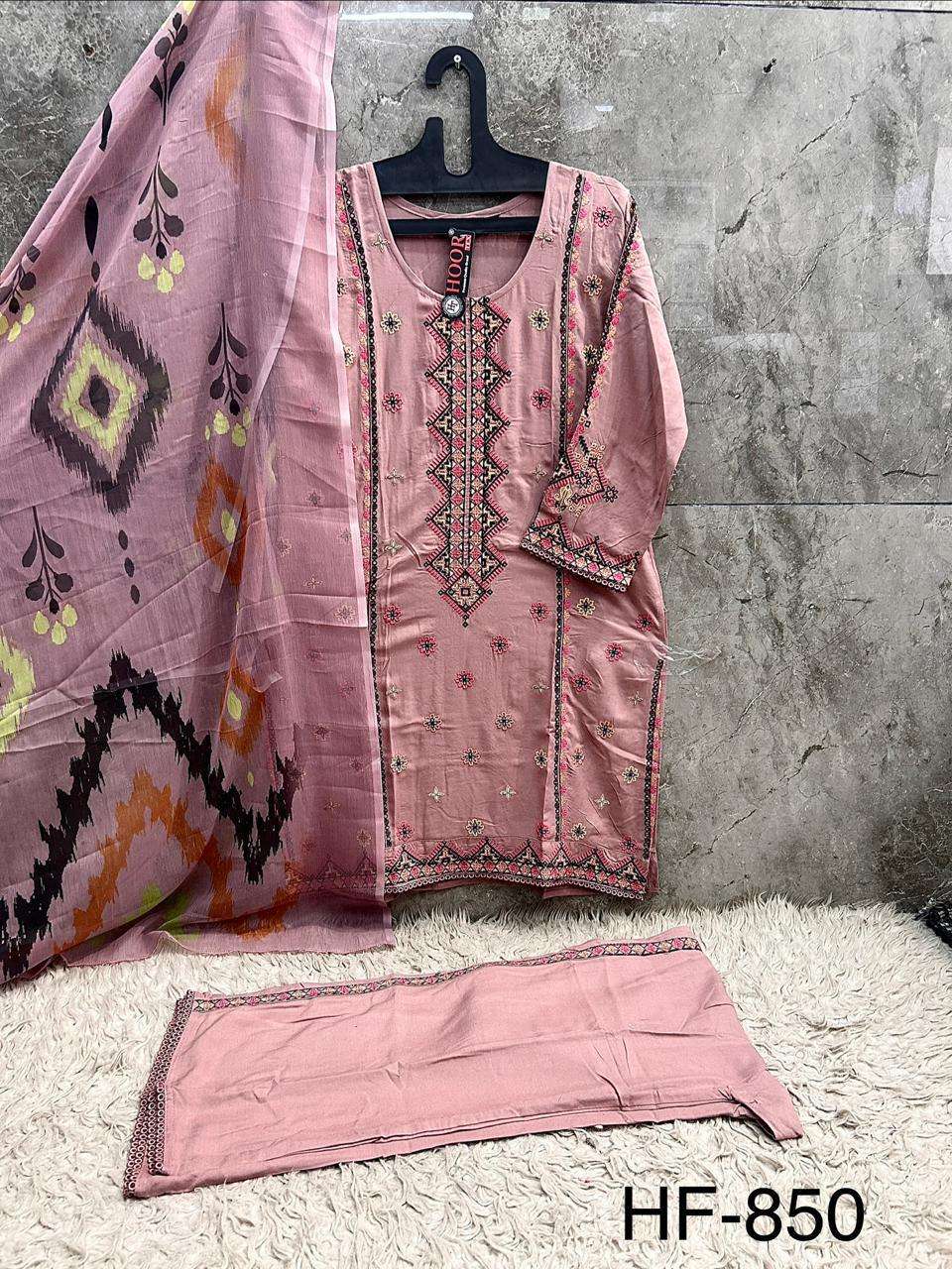 HOOR TEX  HF 850 RAYON EMBROIDERY DESIGNER WORK READY MADE PAKISTANI SUIT