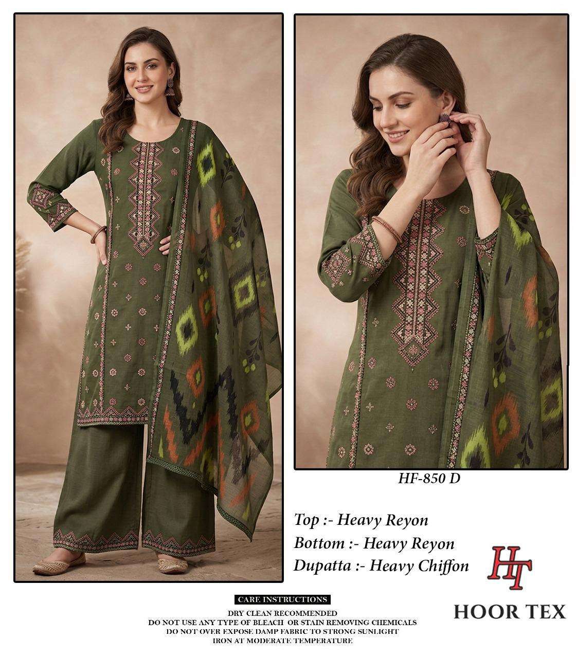 HOOR TEX  HF 850 RAYON EMBROIDERY DESIGNER WORK READY MADE PAKISTANI SUIT