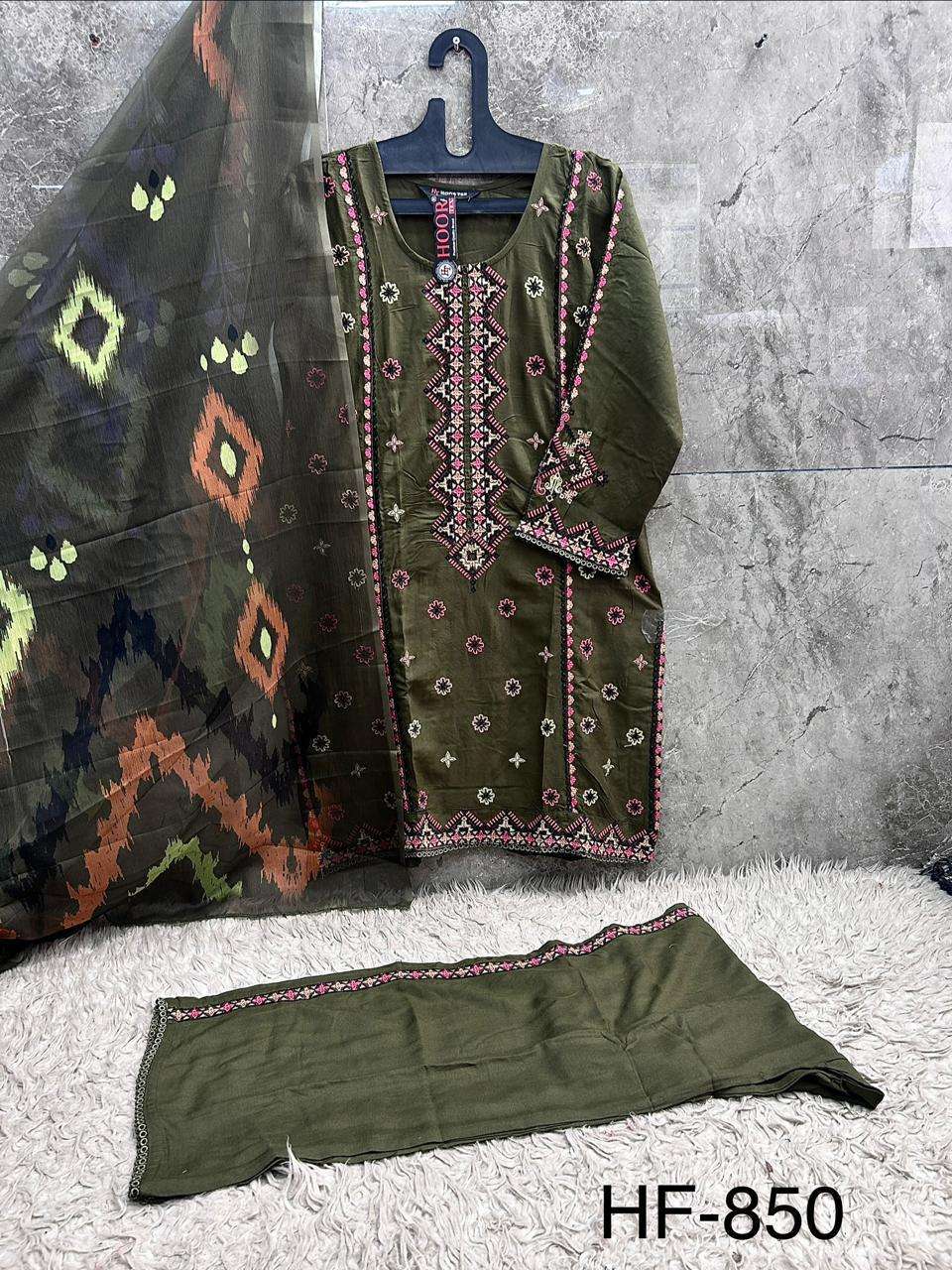 HOOR TEX  HF 850 RAYON EMBROIDERY DESIGNER WORK READY MADE PAKISTANI SUIT