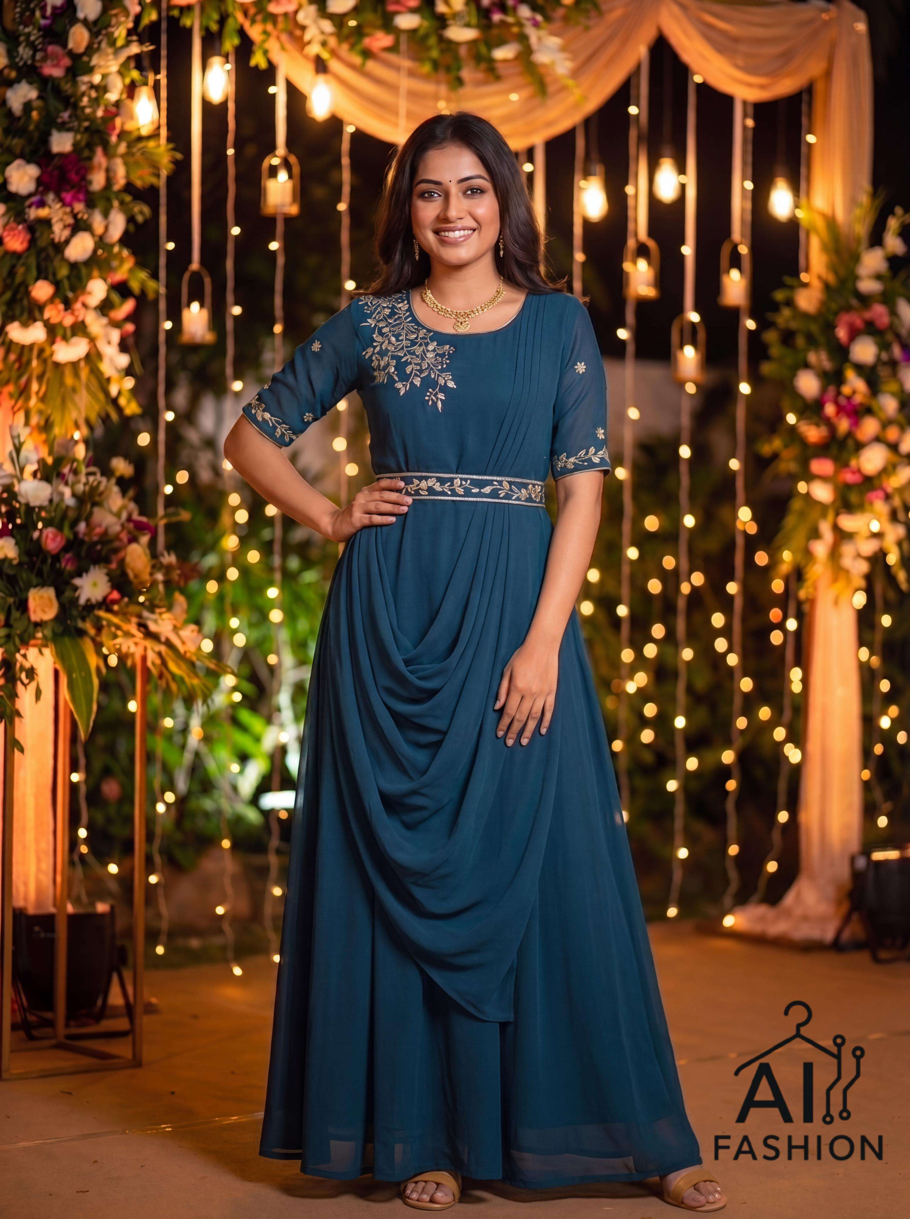 INLI NAYRA GEORGETTE PREETY LOOK DESIGNER LADIES GOWN WITH DUPATTA AND BELT 