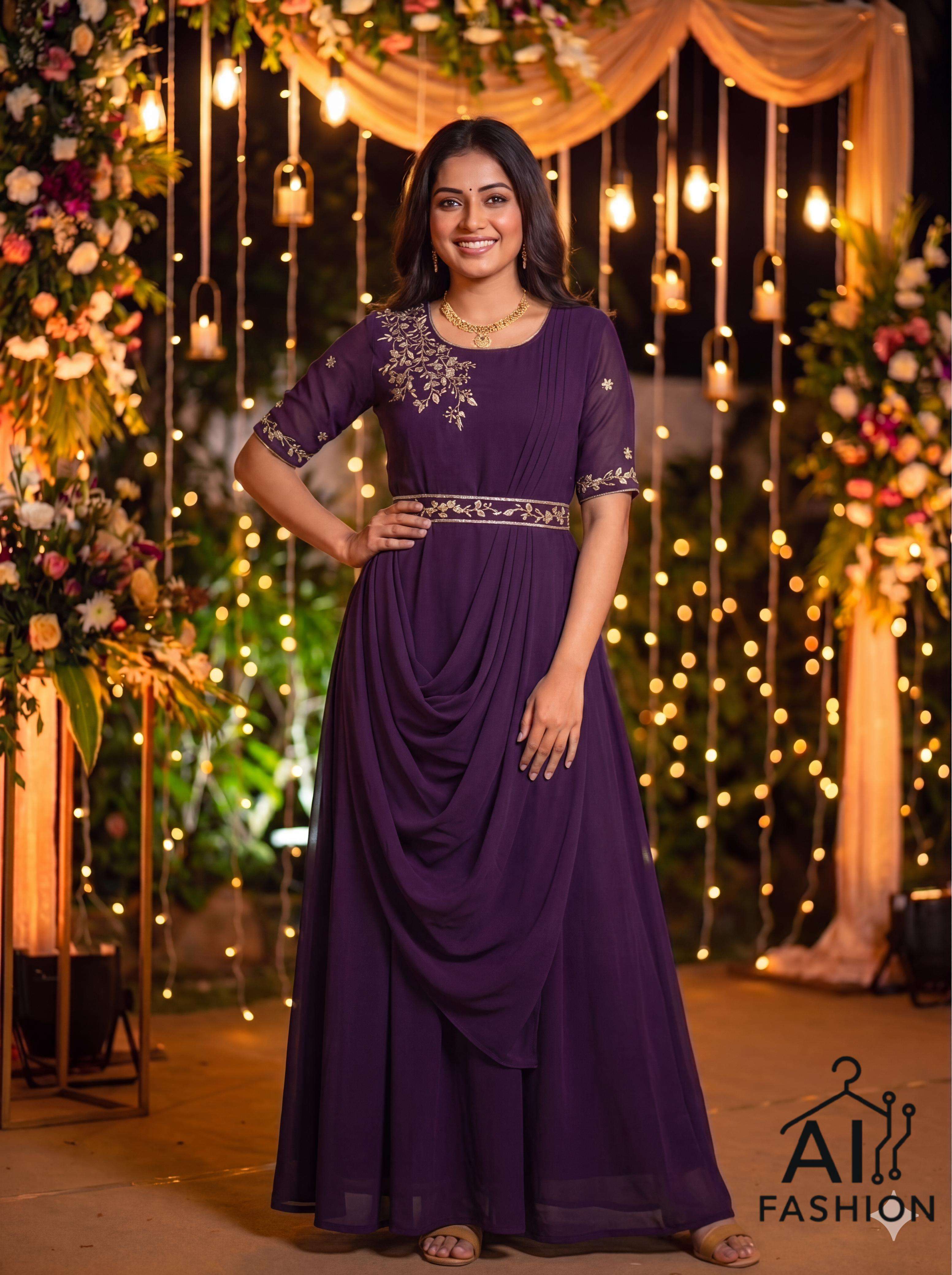 INLI NAYRA GEORGETTE PREETY LOOK DESIGNER LADIES GOWN WITH DUPATTA AND BELT 
