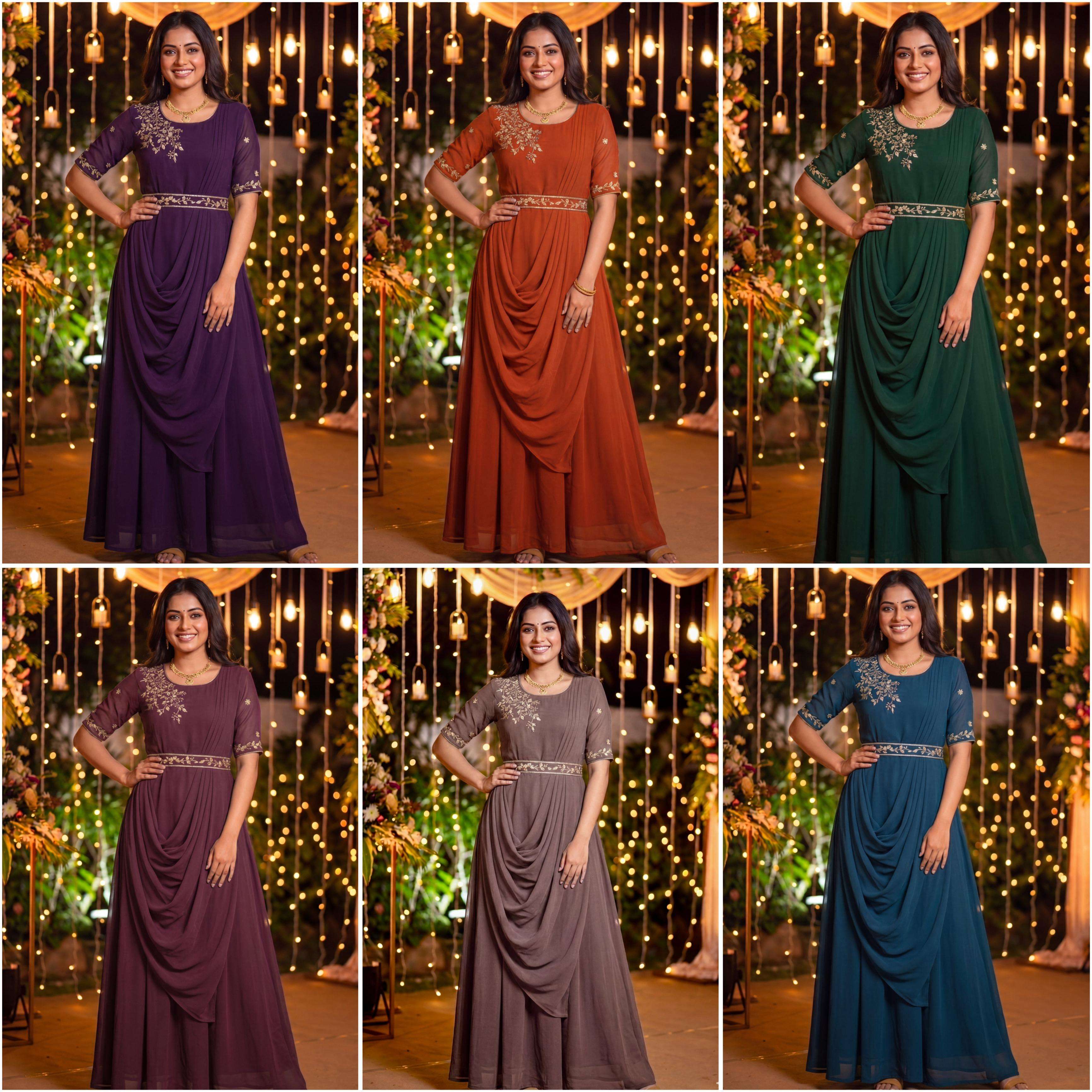 INLI NAYRA GEORGETTE PREETY LOOK DESIGNER LADIES GOWN WITH DUPATTA AND BELT 