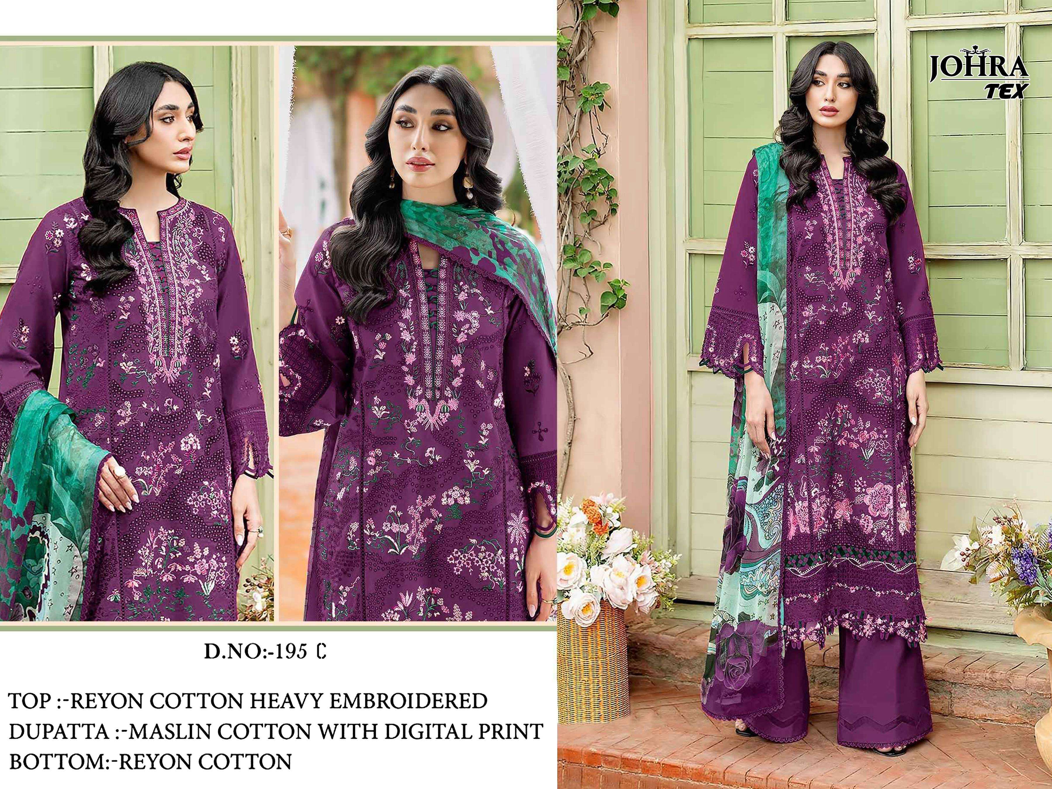 JOHRA TEX JT 195 C COTTON WITH EMBROIDERED DESIGNER WORK PAKISTANI SUIT