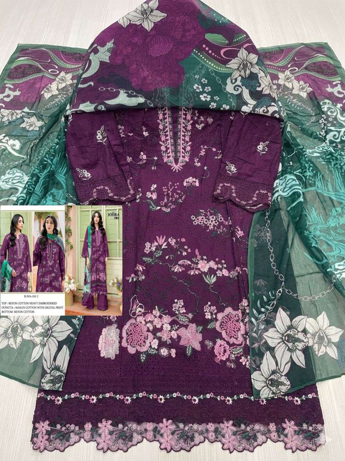 JOHRA TEX JT 195 C COTTON WITH EMBROIDERED DESIGNER WORK PAKISTANI SUIT