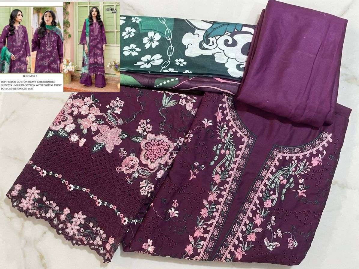 JOHRA TEX JT 195 C COTTON WITH EMBROIDERED DESIGNER WORK PAKISTANI SUIT