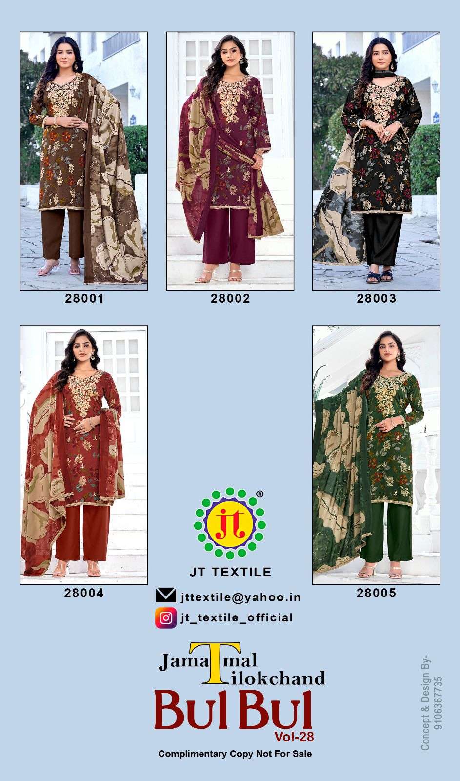 JT BULBUL VOL 28 RAYON FANCY WORKS LADIES SALWAR SUIT