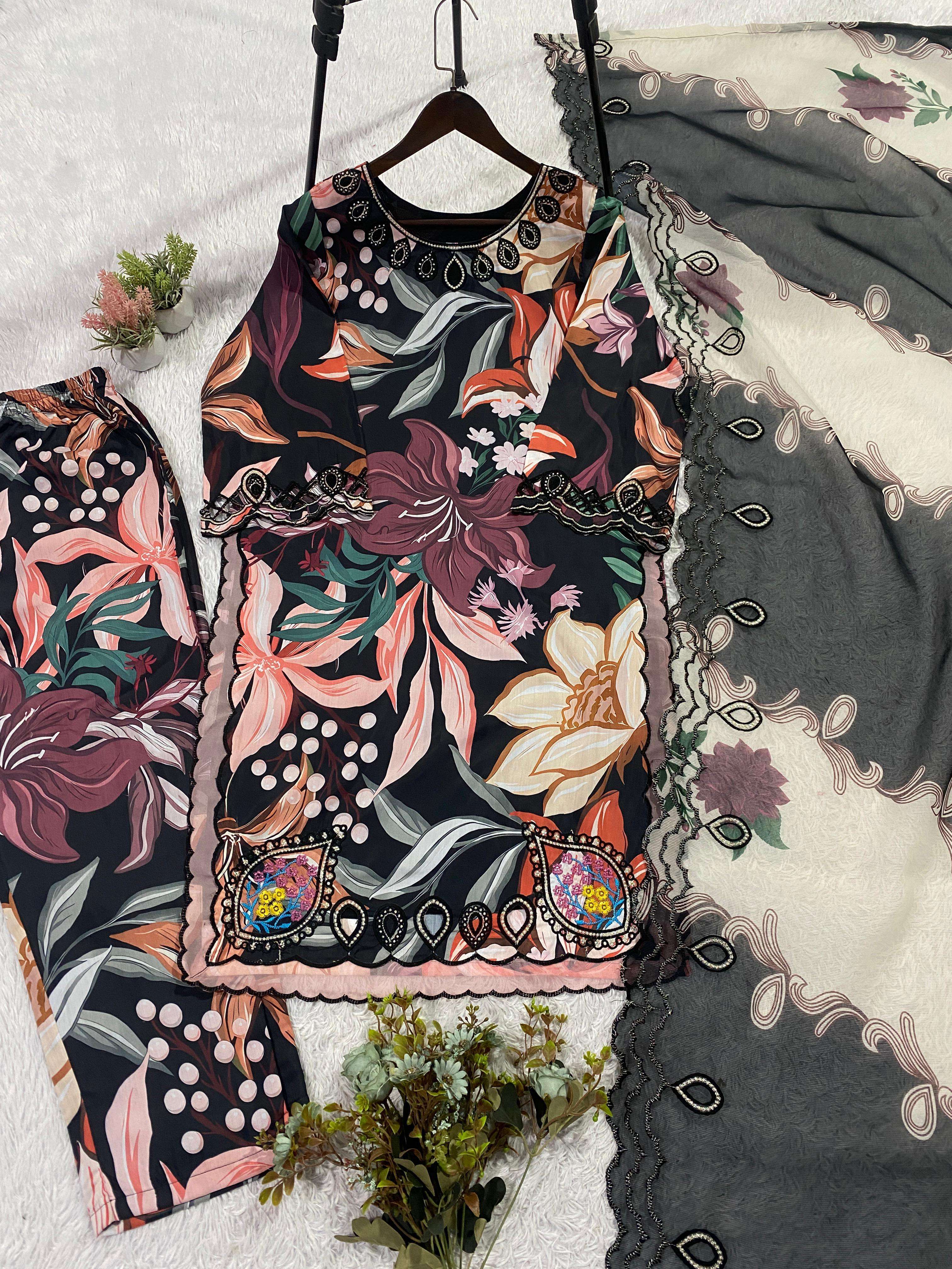 LG 2094 MUSLIN PRINTED WITH EMBROIDERED CUT WORK TOP PANT WITH DUPATTA 