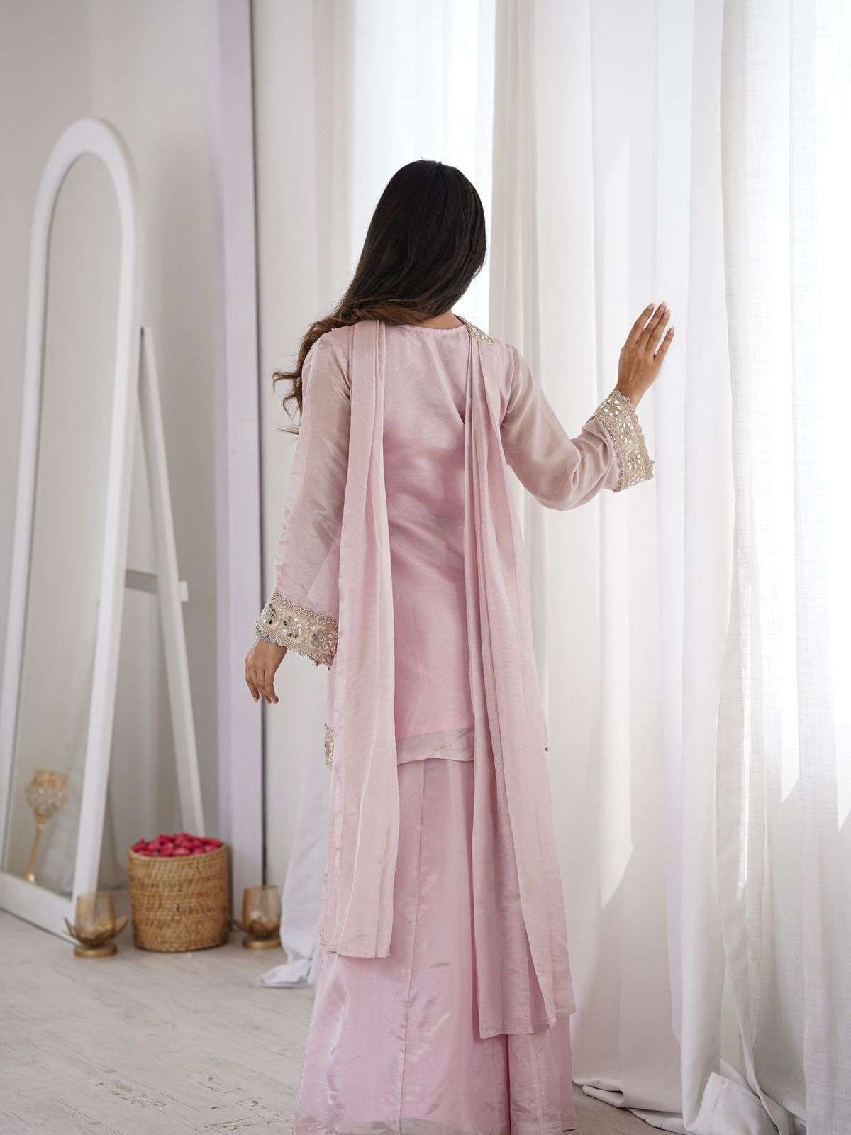 LG 2096 GEORGETTE SEQUENCE DESIGNER PARTY WEAR BLOUSE TOP PLAZZO WITH DUPATTA SET