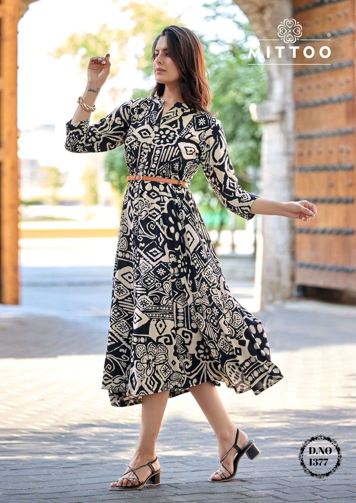 MITTOO BELT VOL 26 RAYON FANCY COOL PRINT LADIES ONE PIECE GOWN DRESS