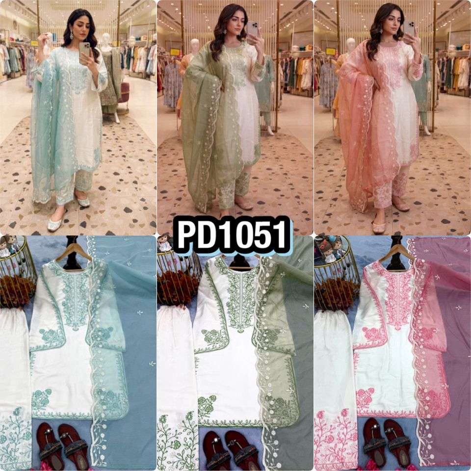 PD 1051 SILK DESIGNER WORK PARTY WEAR LOOK TOP FANCY PLAZZO AND DUPATTA SET 