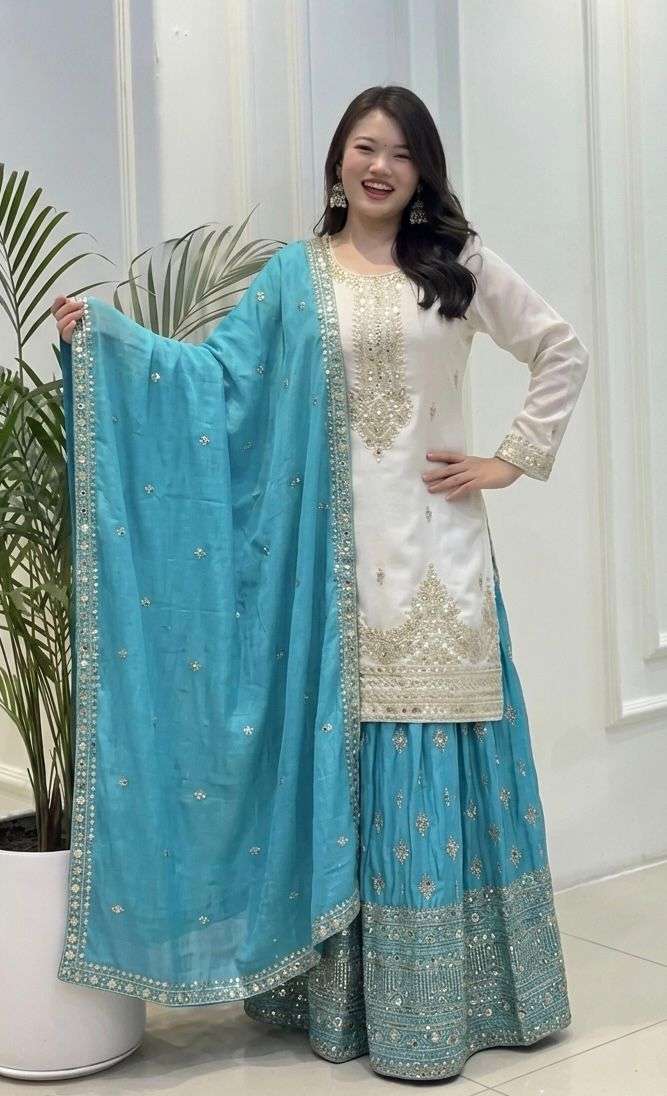 PD 1136 SILK HEAVY DESIGNER READYMADE TOP PLAZZO & DUPATTA COLLECTION
