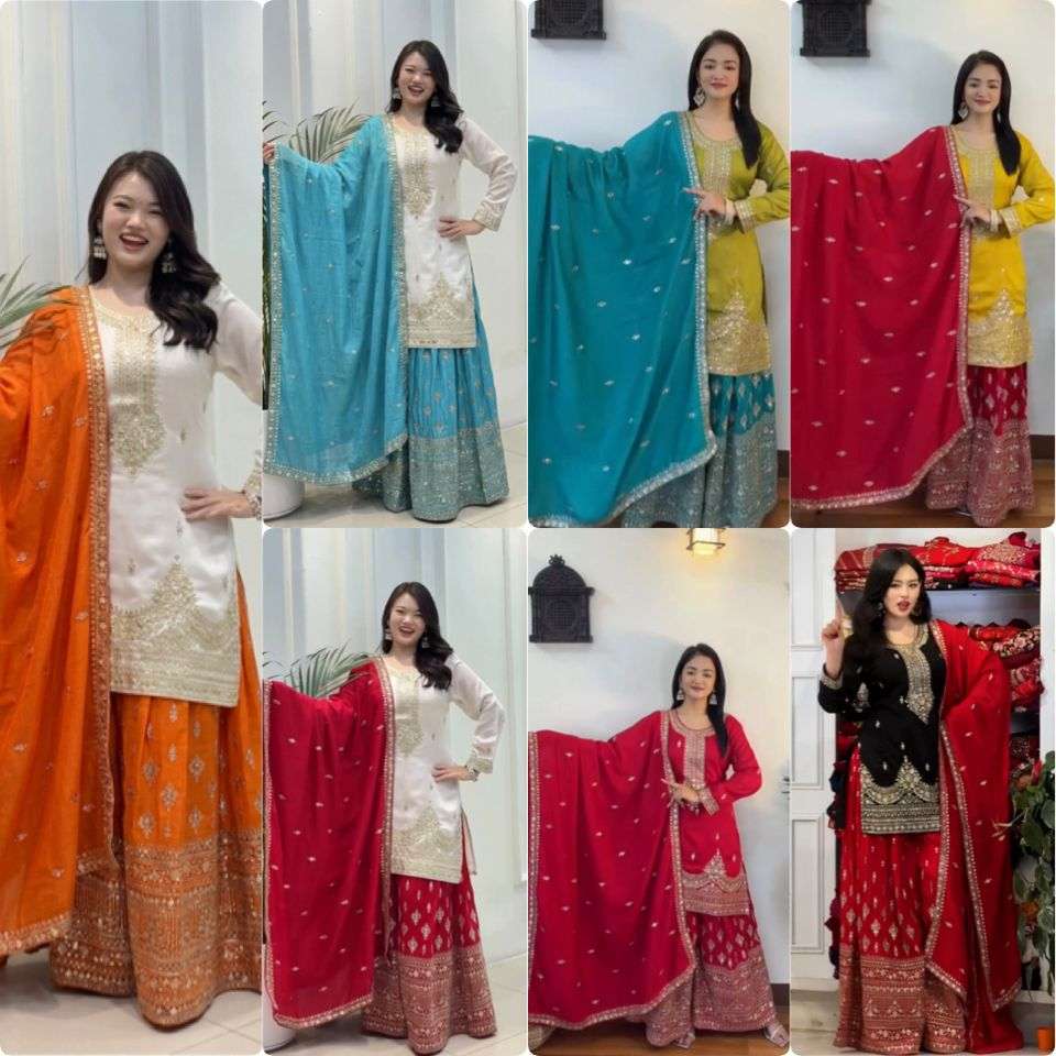 PD 1136 SILK HEAVY DESIGNER READYMADE TOP PLAZZO & DUPATTA COLLECTION