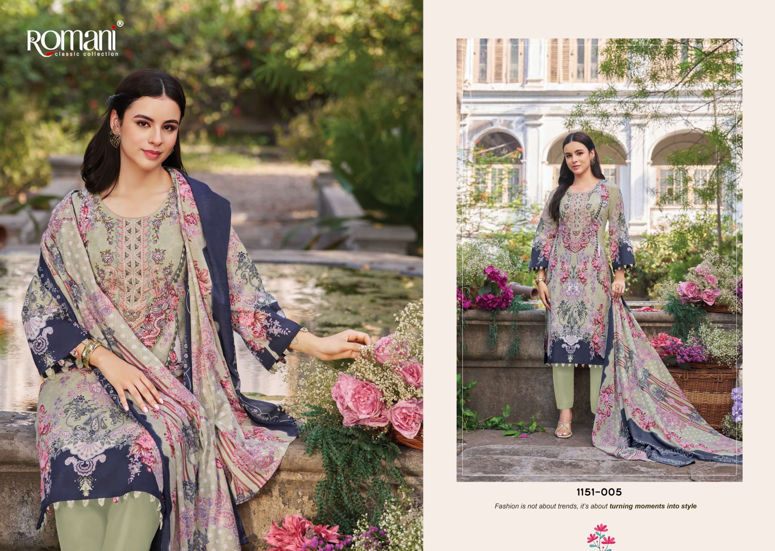 ROMANI NEEDLE WONDER VOL 13 COTTON DIGITAL PRINTS WITH FANCY WORK SUIT