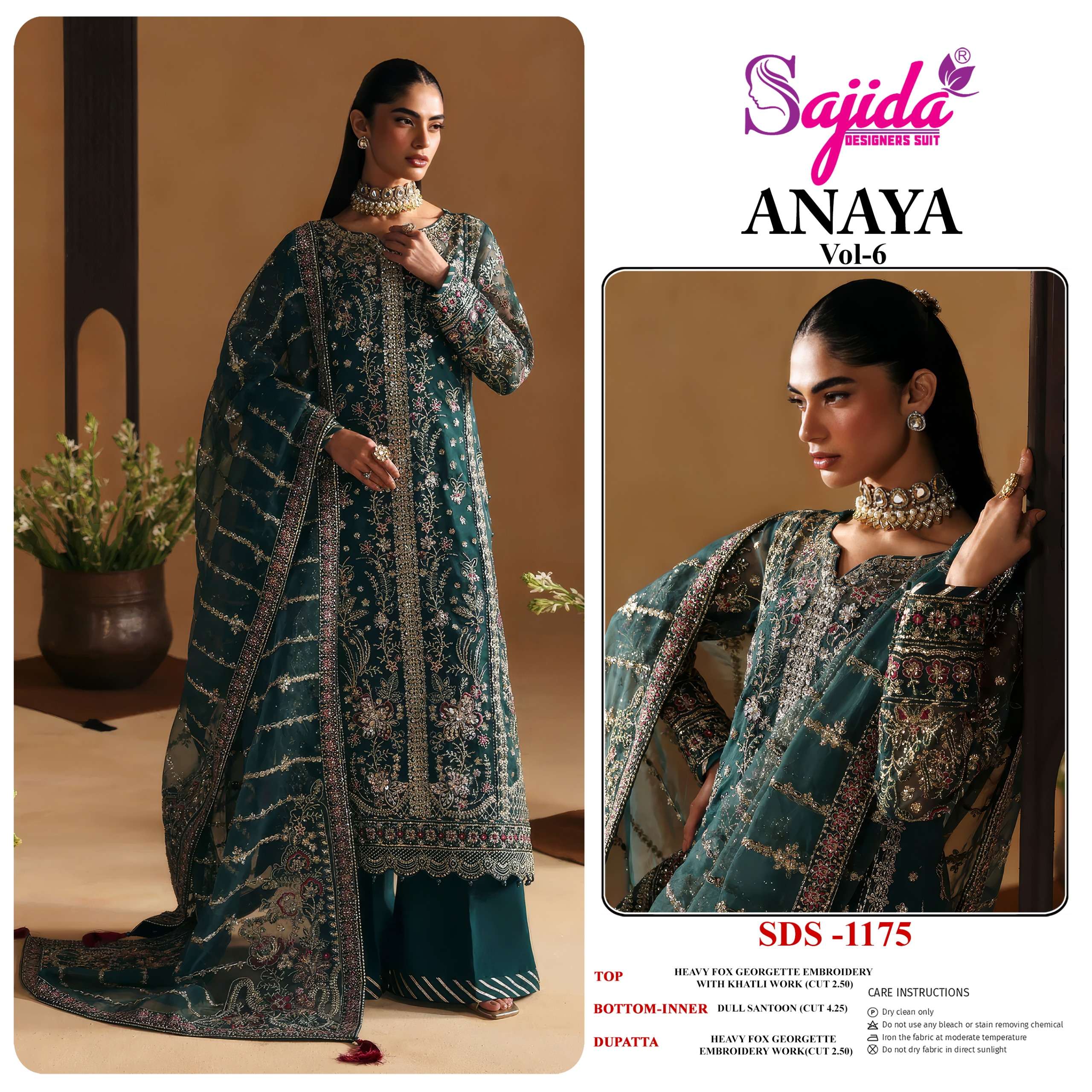 SAJIDA DESIGNER ANAYA VOL 6 GEORGETTE HEAVY EMBROIDERED DESIGNER SUIT