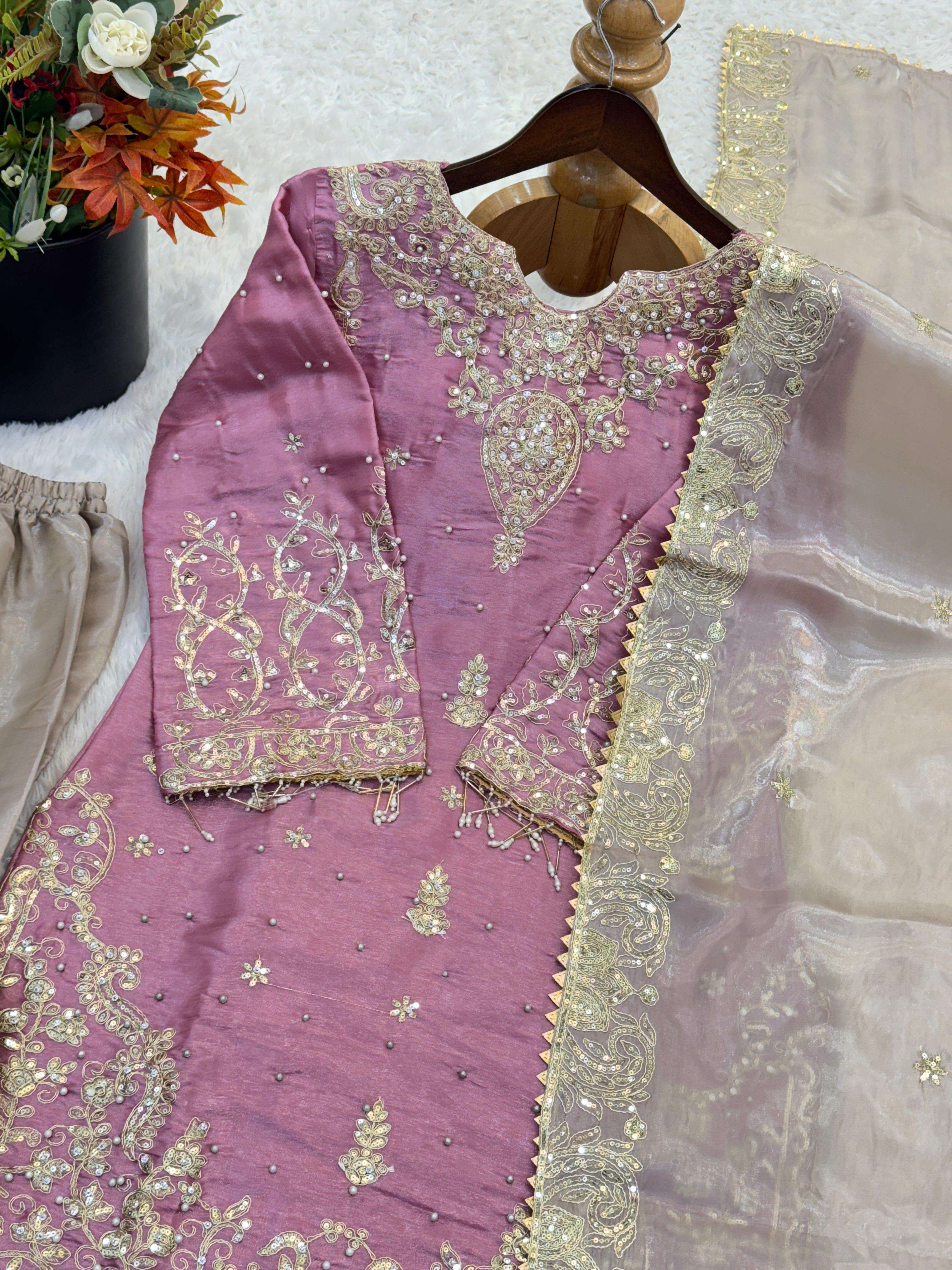 SR 1702 SILK HEAVY BEAUTIFUL EMBROIDERY DESIGNER FESTIVE WEAR LADIES SHARARA SUIT