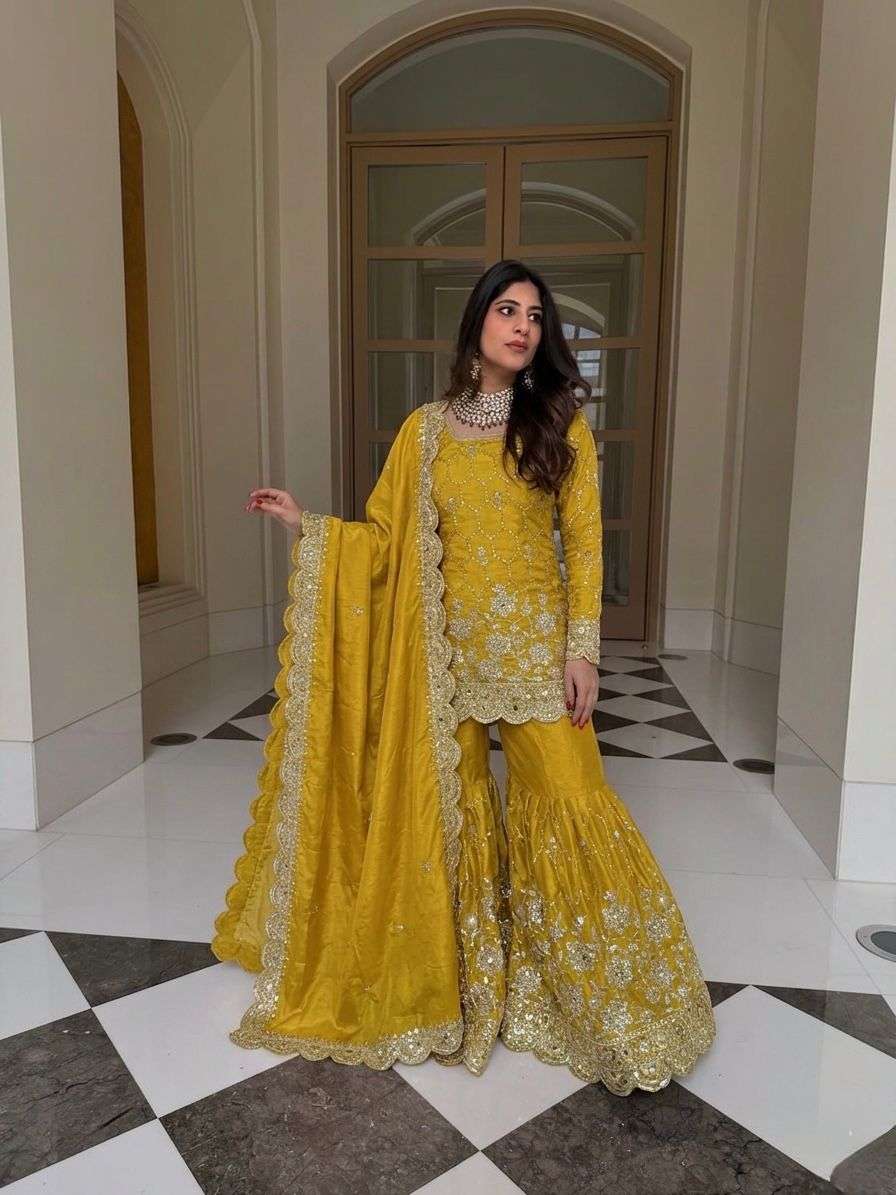 SR 1712 SILK SEQUENCE EMBROIDERY DESIGNER WORK PARTY WEAR LADIES SHARARA SUIT