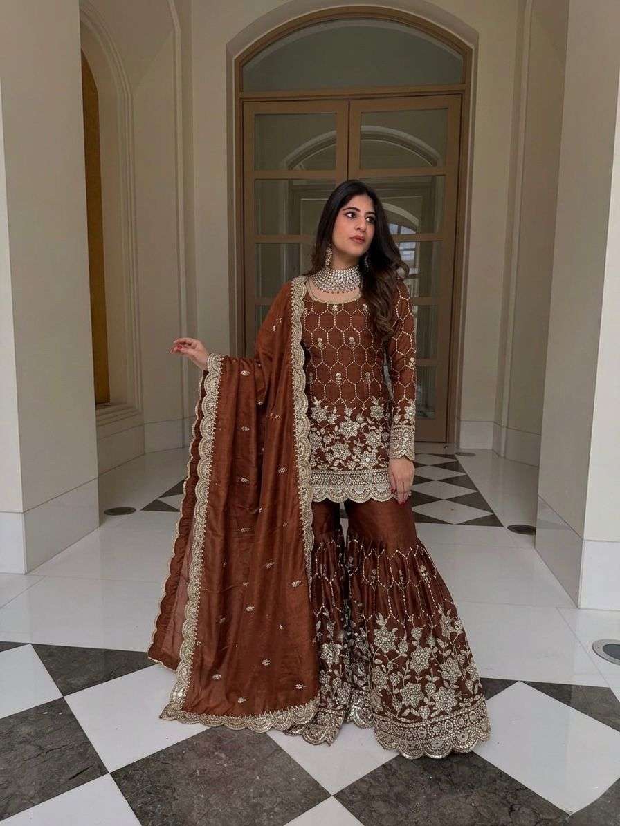 SR 1712 SILK SEQUENCE EMBROIDERY DESIGNER WORK PARTY WEAR LADIES SHARARA SUIT