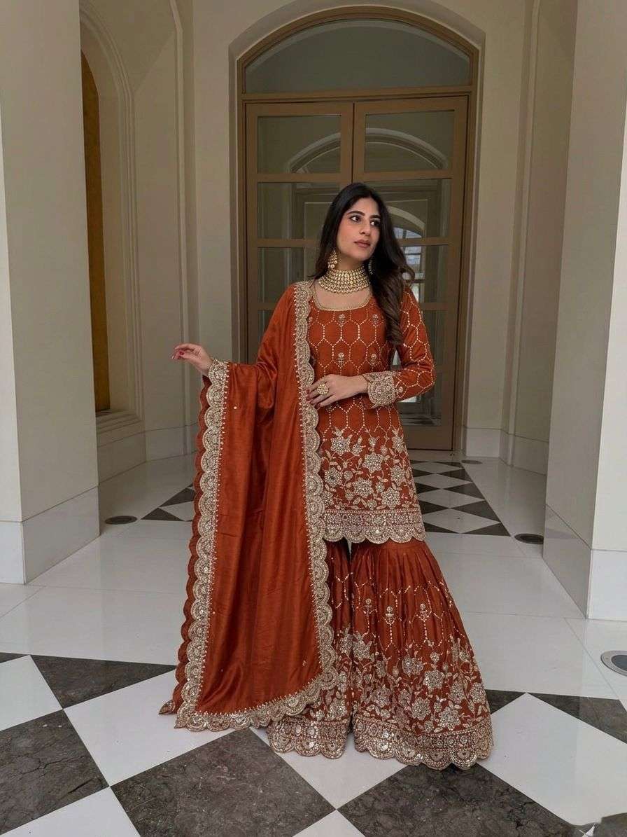 SR 1712 SILK SEQUENCE EMBROIDERY DESIGNER WORK PARTY WEAR LADIES SHARARA SUIT