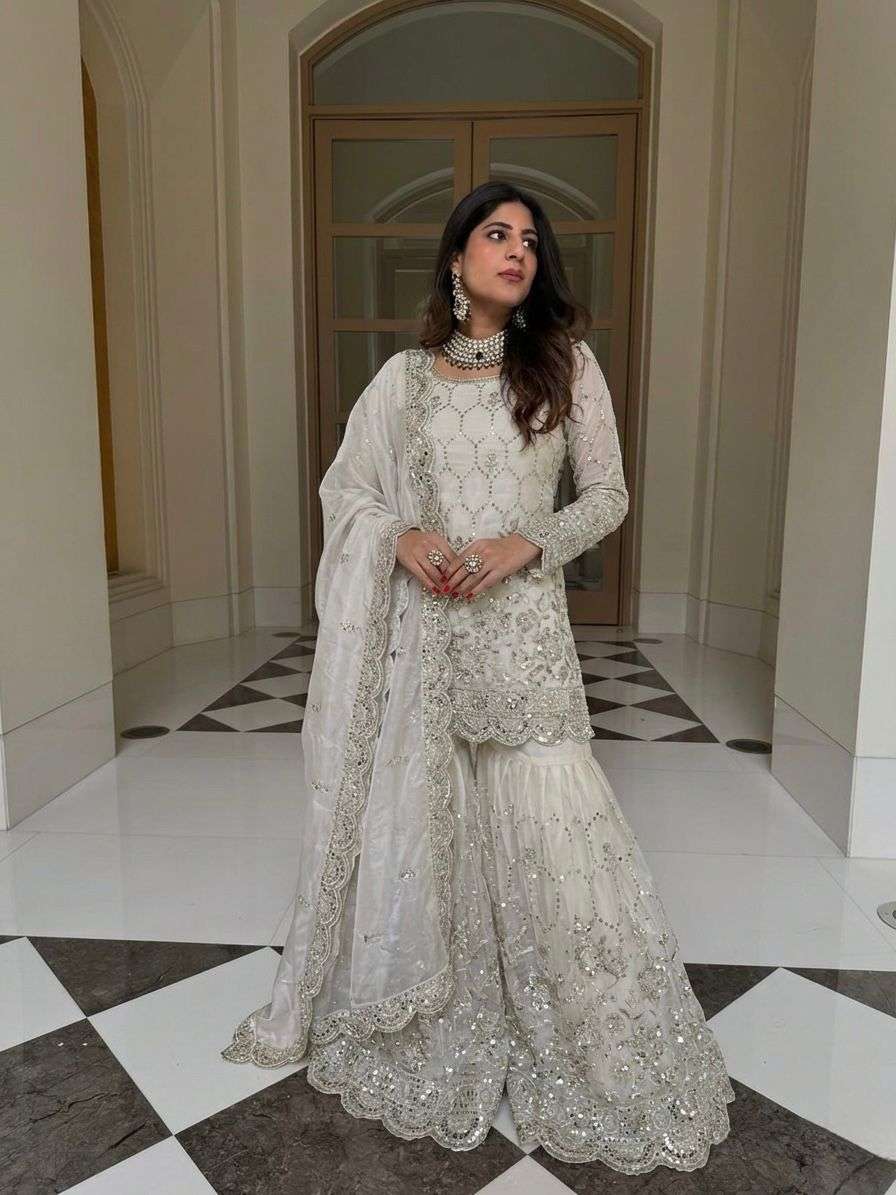 SR 1712 SILK SEQUENCE EMBROIDERY DESIGNER WORK PARTY WEAR LADIES SHARARA SUIT