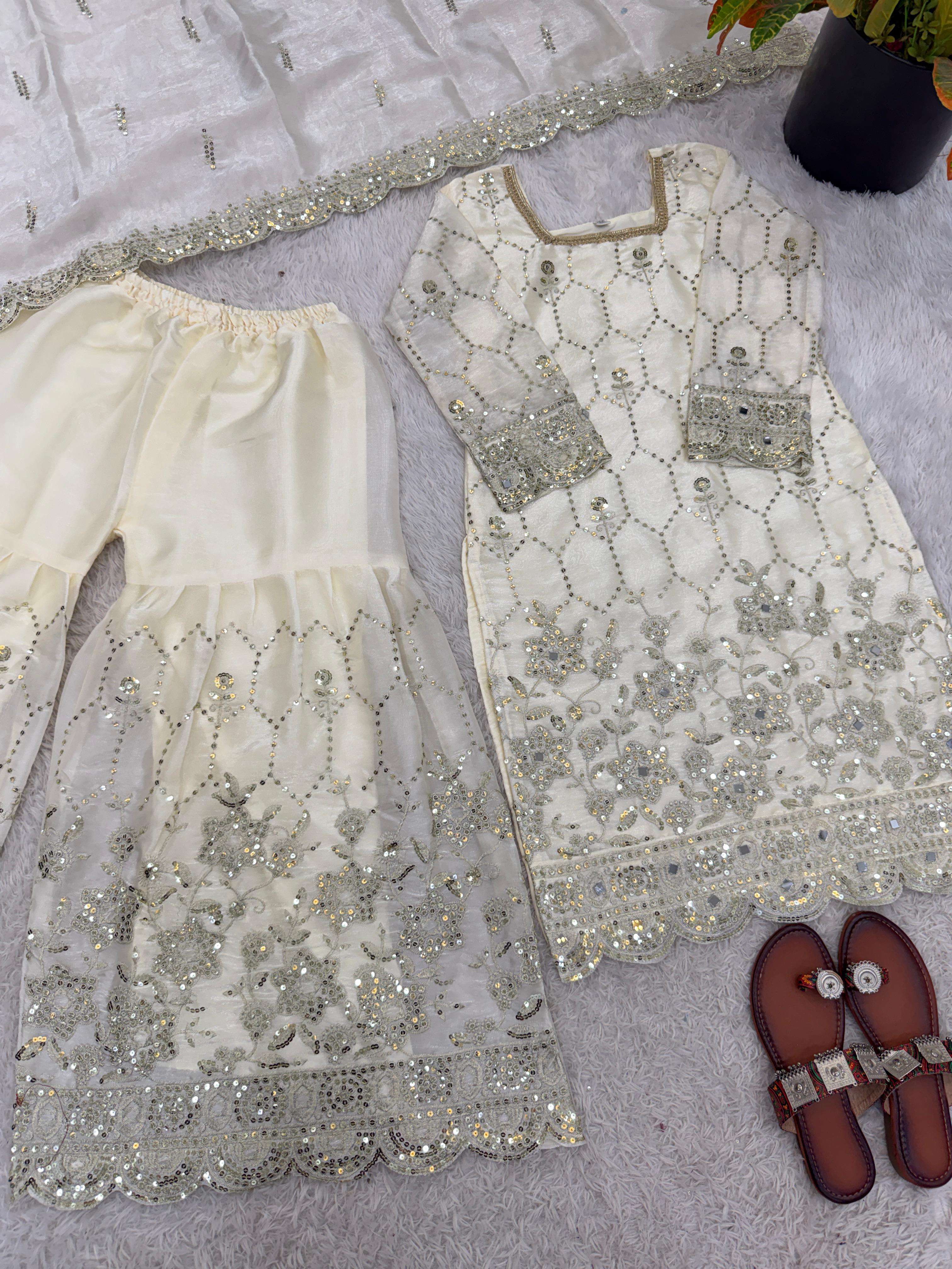 SR 1712 SILK SEQUENCE EMBROIDERY DESIGNER WORK PARTY WEAR LADIES SHARARA SUIT