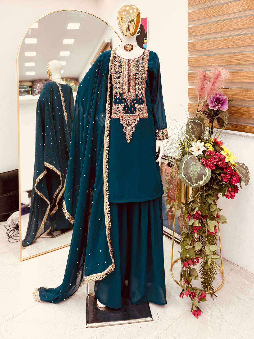 ZC 8021 GEORGETTE DESIGNER PARTY WEAR LADIES TOP PLAZZO AND DUPATTA SET 