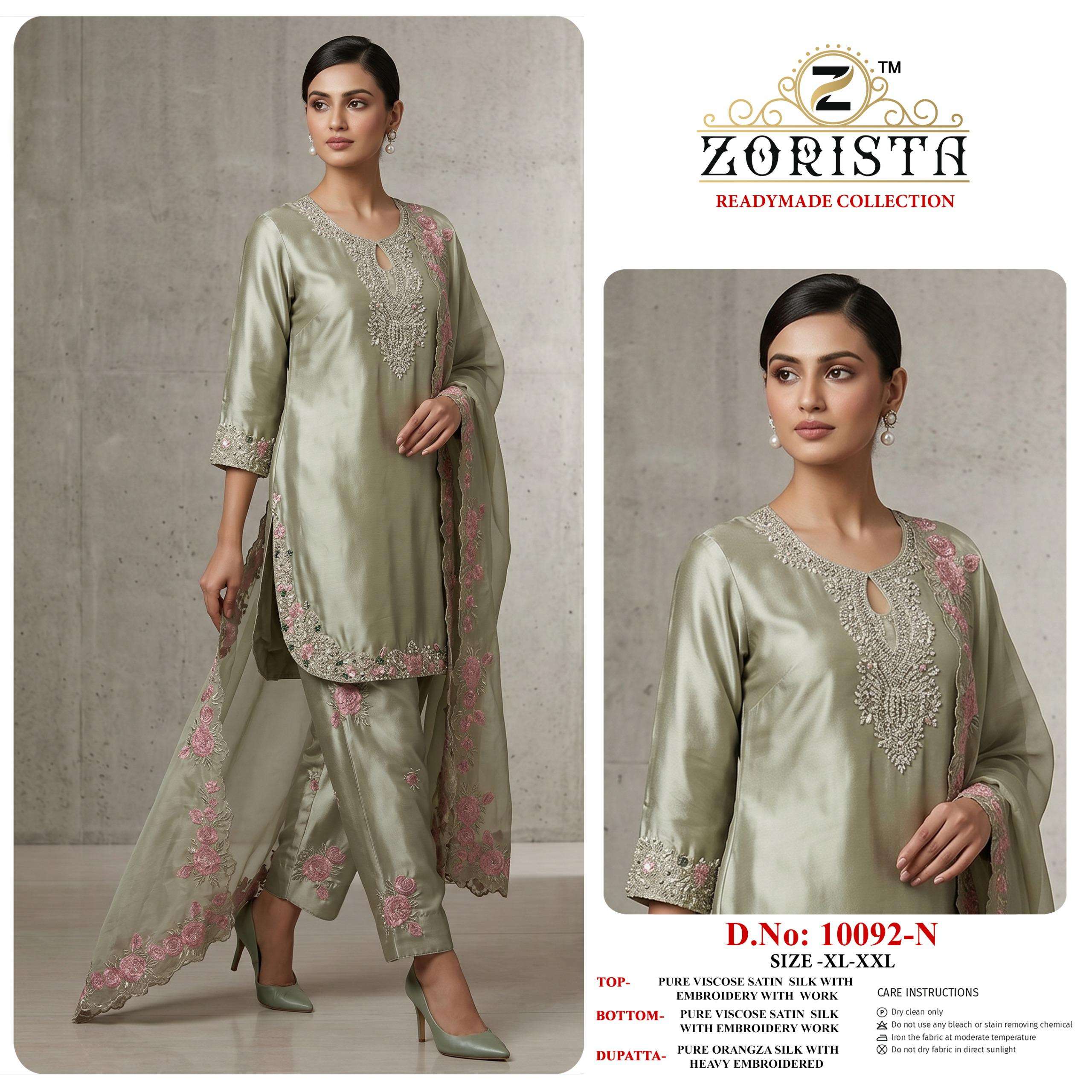 ZORISTA D NO 10092 MNOPQ SATIN SILK EMBROIDERED DESIGNER READY MADE PAKISTANI SUIT