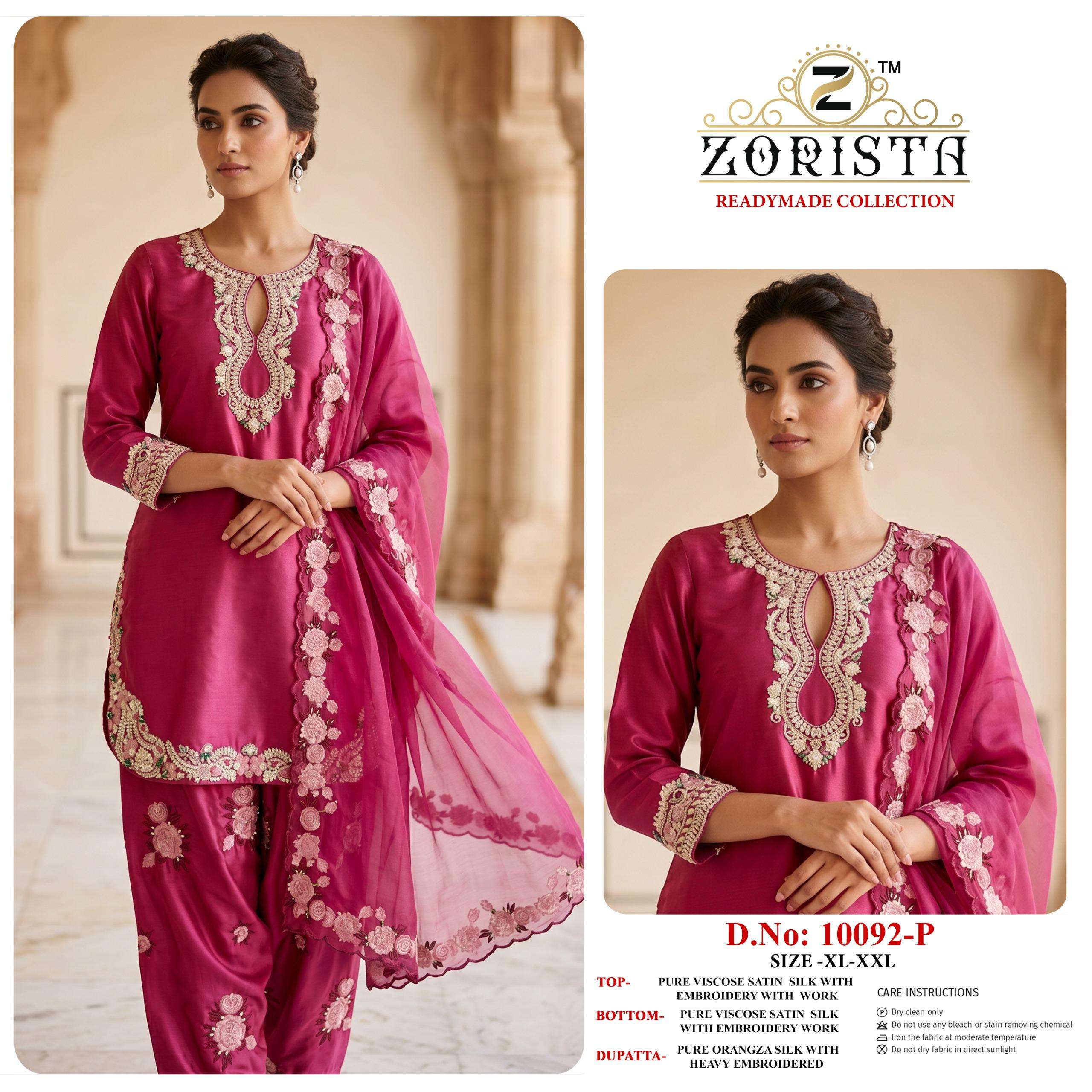 ZORISTA D NO 10092 MNOPQ SATIN SILK EMBROIDERED DESIGNER READY MADE PAKISTANI SUIT