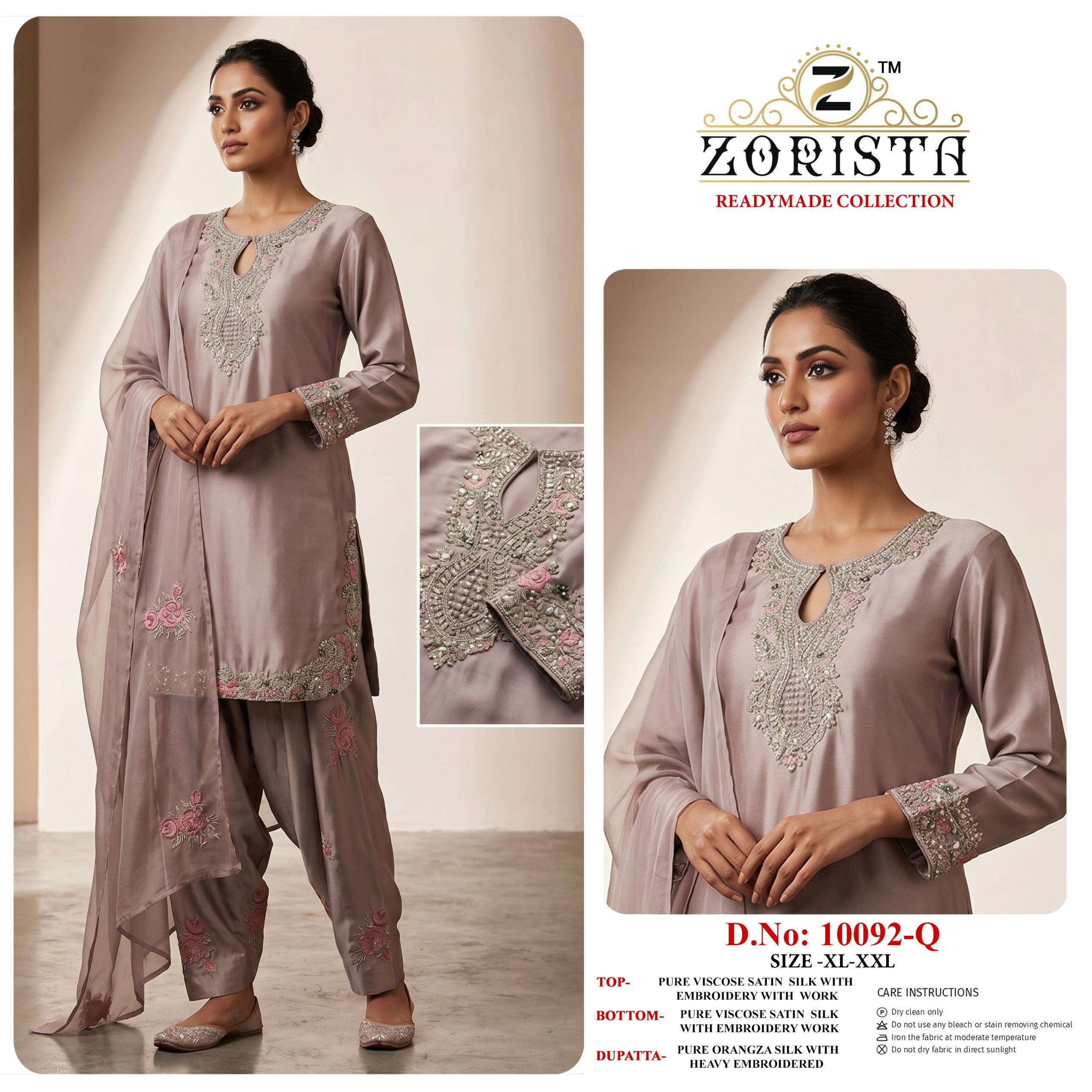 ZORISTA D NO 10092 MNOPQ SATIN SILK EMBROIDERED DESIGNER READY MADE PAKISTANI SUIT