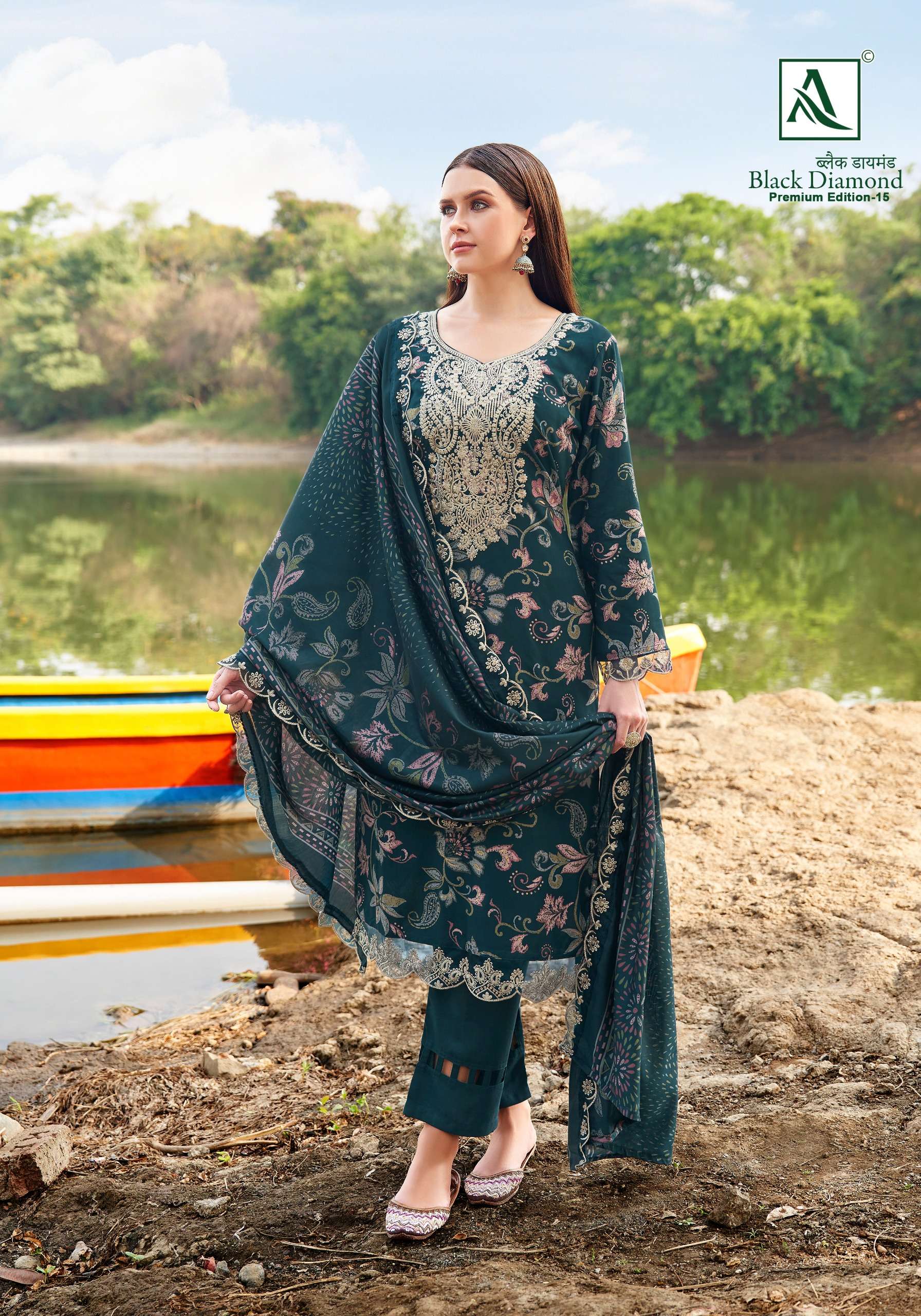 ALOK SUITS BLACK DIAMOND EDITION 15 RAYON PRINT WITH FANCY EMBROIDERY WORK SUIT
