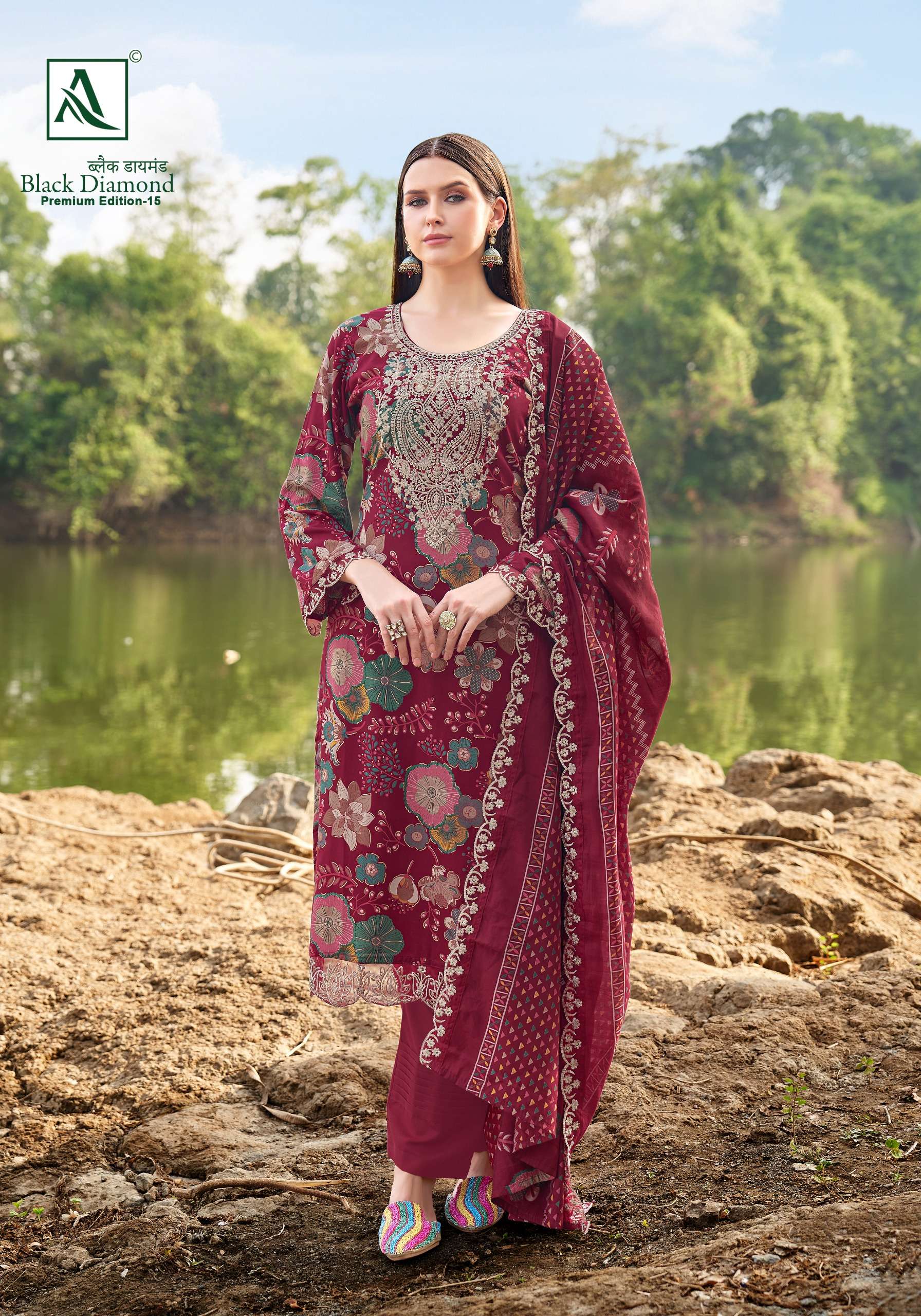 ALOK SUITS BLACK DIAMOND EDITION 15 RAYON PRINT WITH FANCY EMBROIDERY WORK SUIT