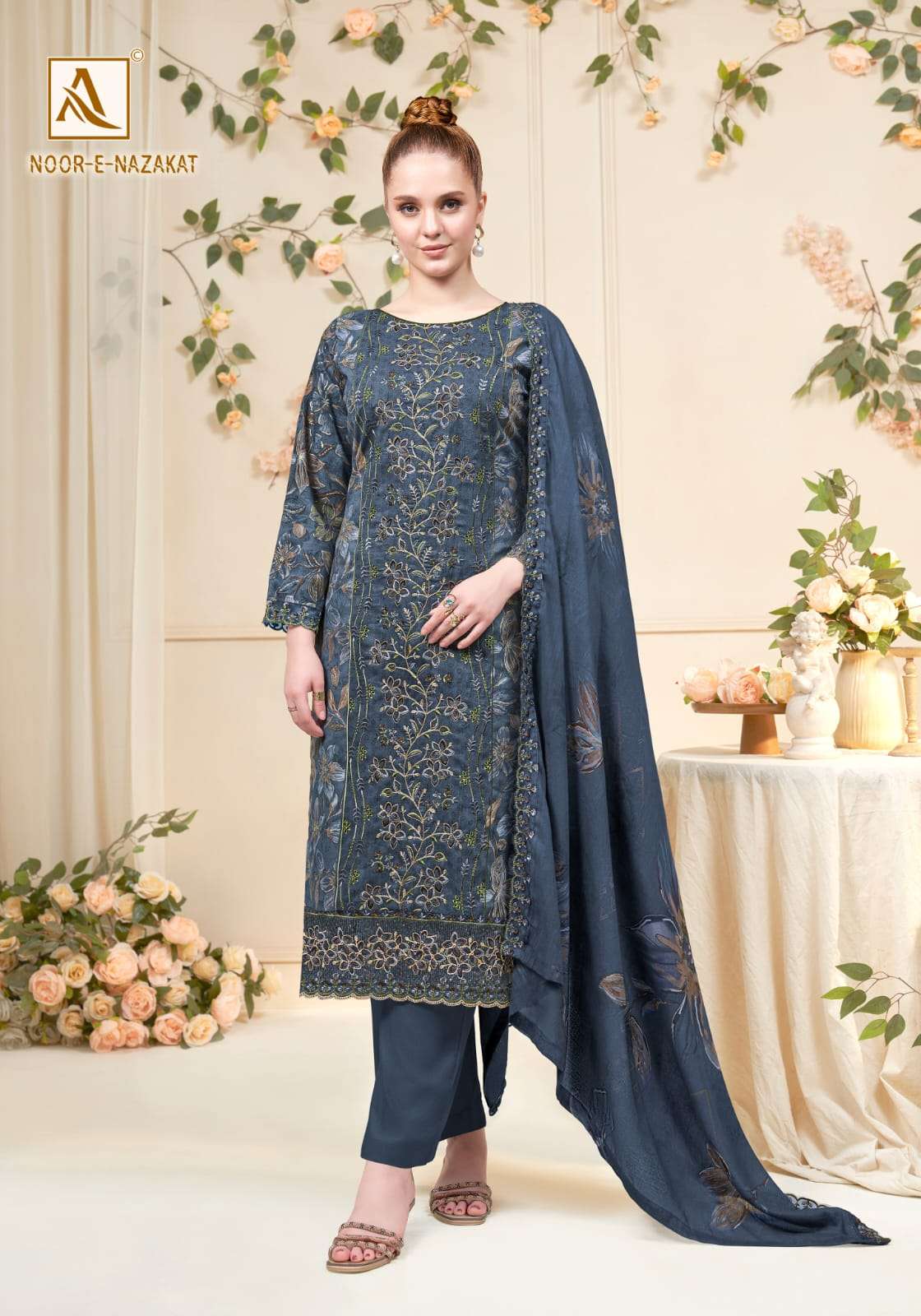 ALOK SUITS  NOOR E NAZAKAT COTTON PRINT WITH FANCY EMBROIDERIES WORK SUITS 