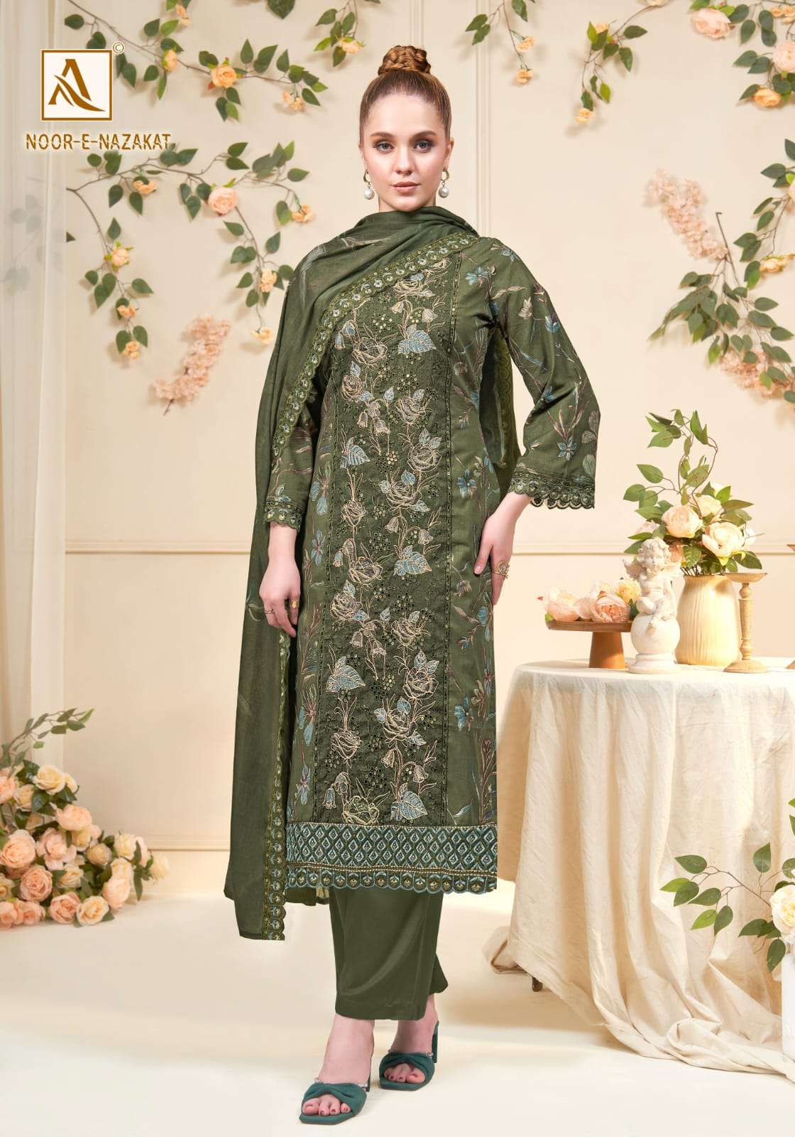 ALOK SUITS  NOOR E NAZAKAT COTTON PRINT WITH FANCY EMBROIDERIES WORK SUITS 