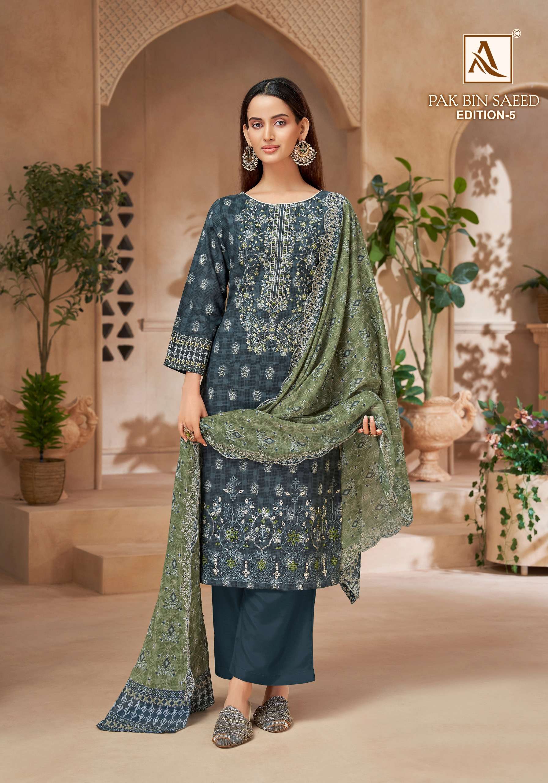 ALOK SUITS PAK BIN SAEED VOL 5 COTTON PRINT WITH FANCY EMBROIDERY WORK SUIT
