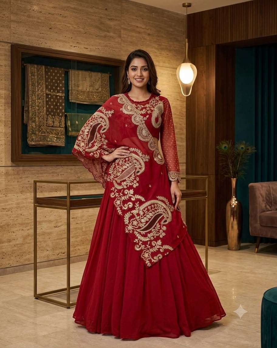 BE 400 GEORGETTE DESIGNER WEAR EMBROIDERED LEHENGA BLOUSE AND SHRUGE COLLECTION 