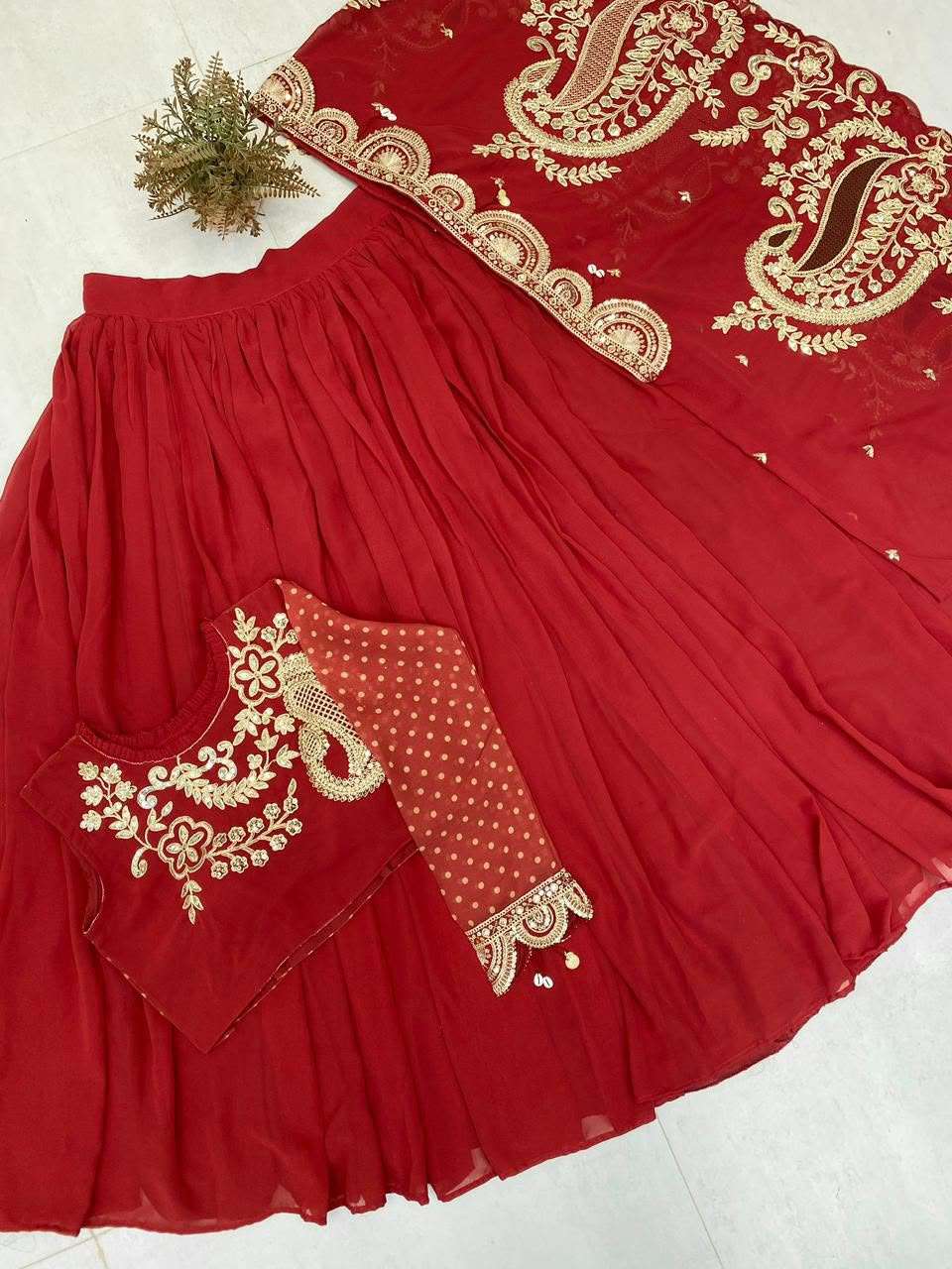 BE 400 GEORGETTE DESIGNER WEAR EMBROIDERED LEHENGA BLOUSE AND SHRUGE COLLECTION 