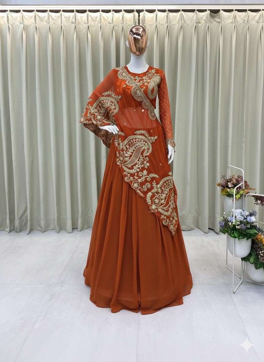 BE 400 GEORGETTE DESIGNER WEAR EMBROIDERED LEHENGA BLOUSE AND SHRUGE COLLECTION 