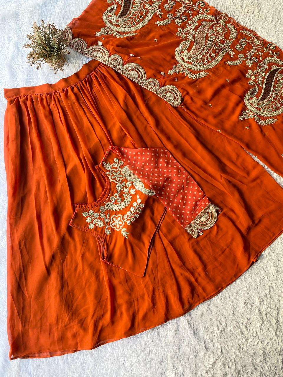 BE 400 GEORGETTE DESIGNER WEAR EMBROIDERED LEHENGA BLOUSE AND SHRUGE COLLECTION 