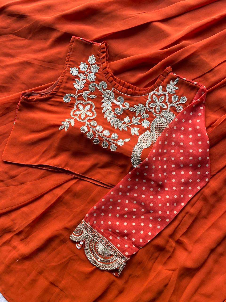 BE 400 GEORGETTE DESIGNER WEAR EMBROIDERED LEHENGA BLOUSE AND SHRUGE COLLECTION 