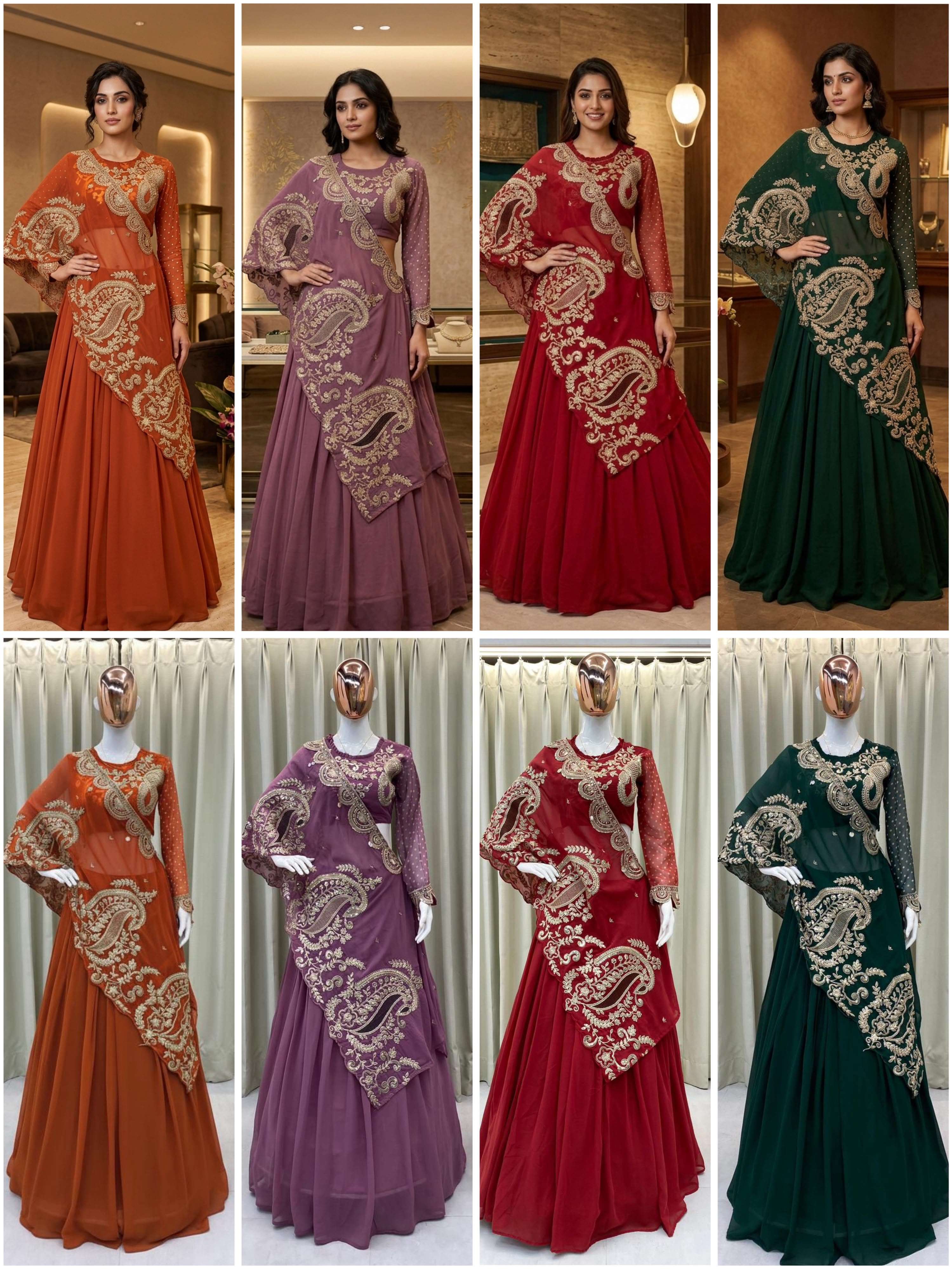 BE 400 GEORGETTE DESIGNER WEAR EMBROIDERED LEHENGA BLOUSE AND SHRUGE COLLECTION 