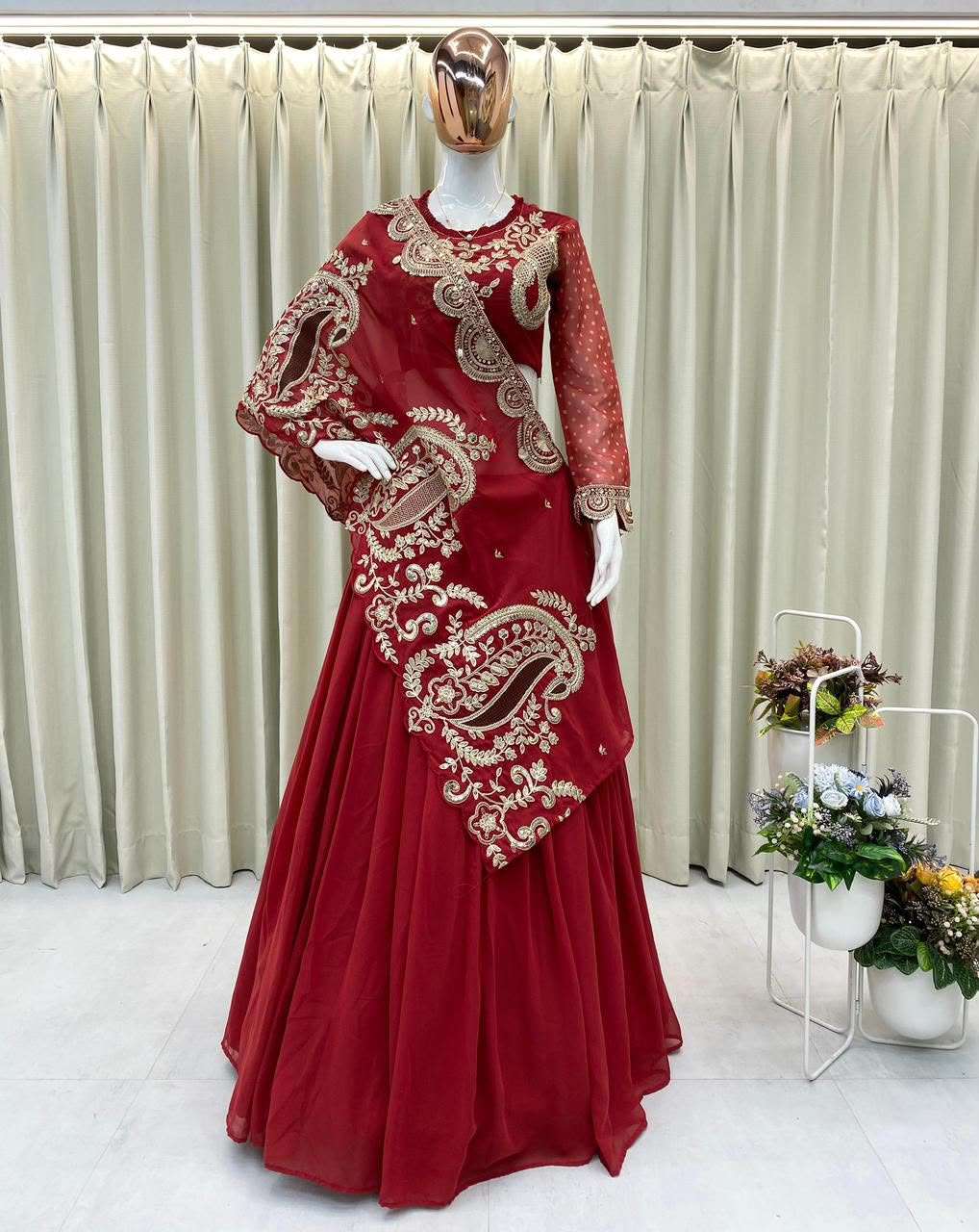BE 400 GEORGETTE DESIGNER WEAR EMBROIDERED LEHENGA BLOUSE AND SHRUGE COLLECTION 