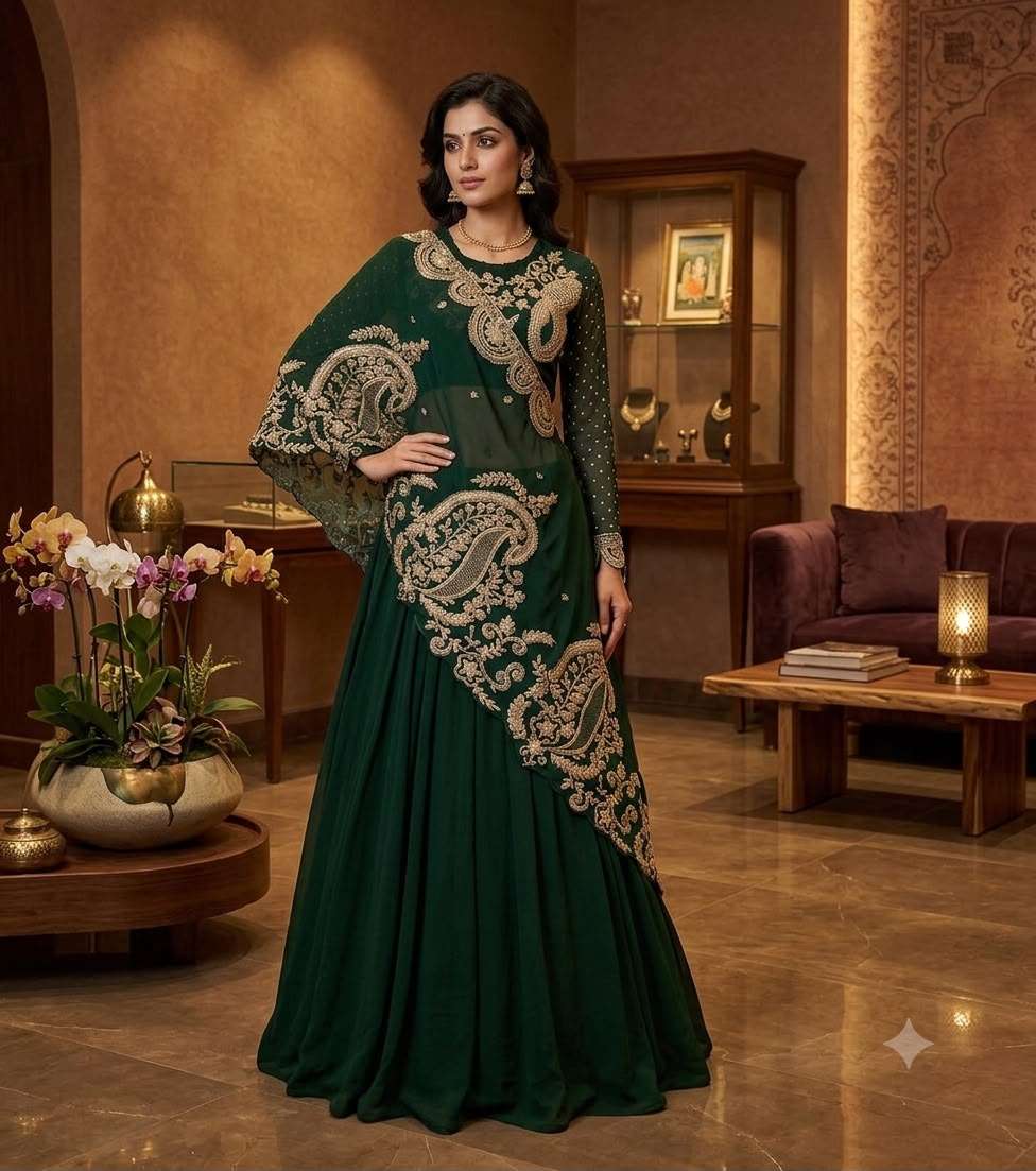 BE 400 GEORGETTE DESIGNER WEAR EMBROIDERED LEHENGA BLOUSE AND SHRUGE COLLECTION 