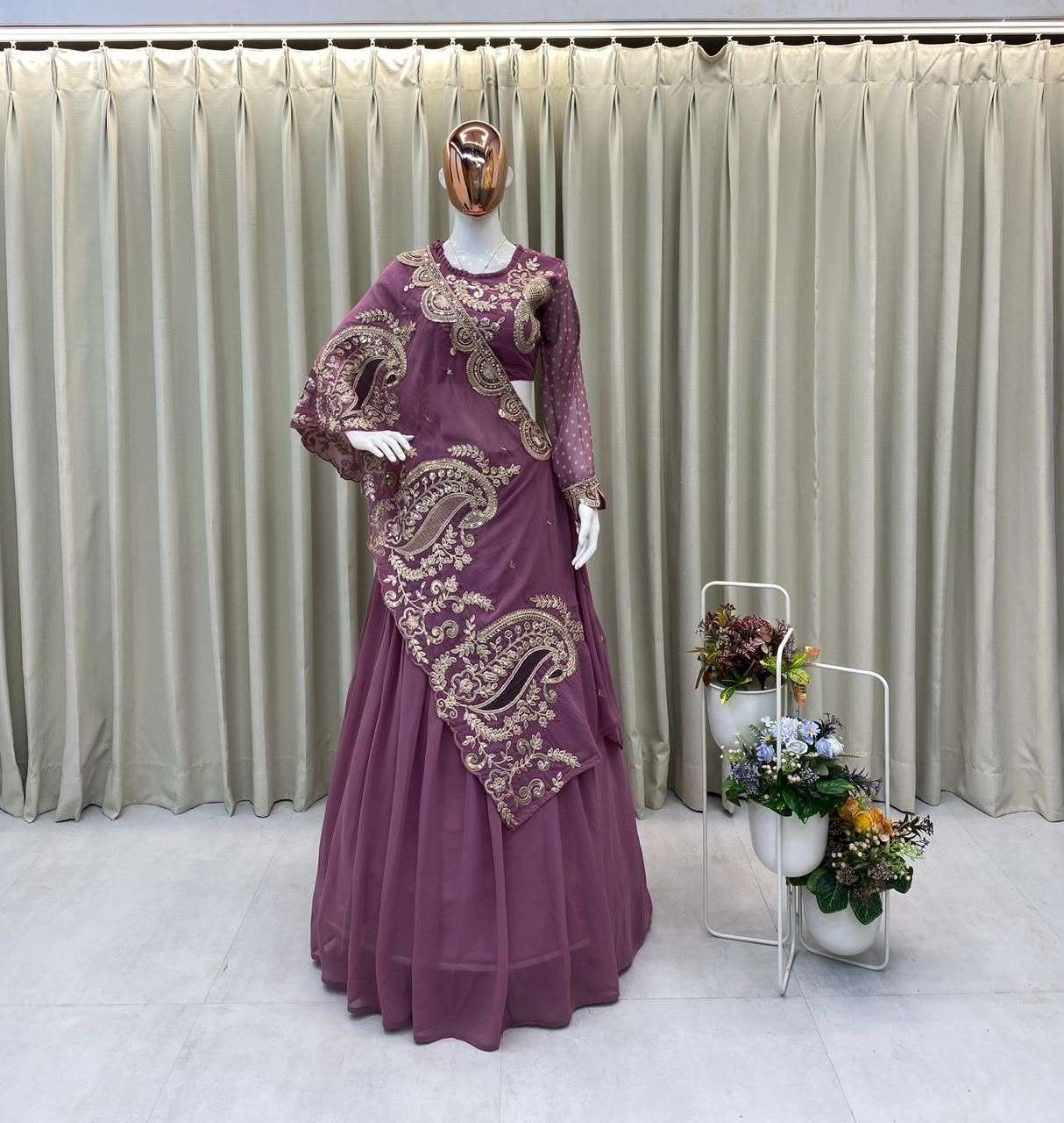 BE 400 GEORGETTE DESIGNER WEAR EMBROIDERED LEHENGA BLOUSE AND SHRUGE COLLECTION 