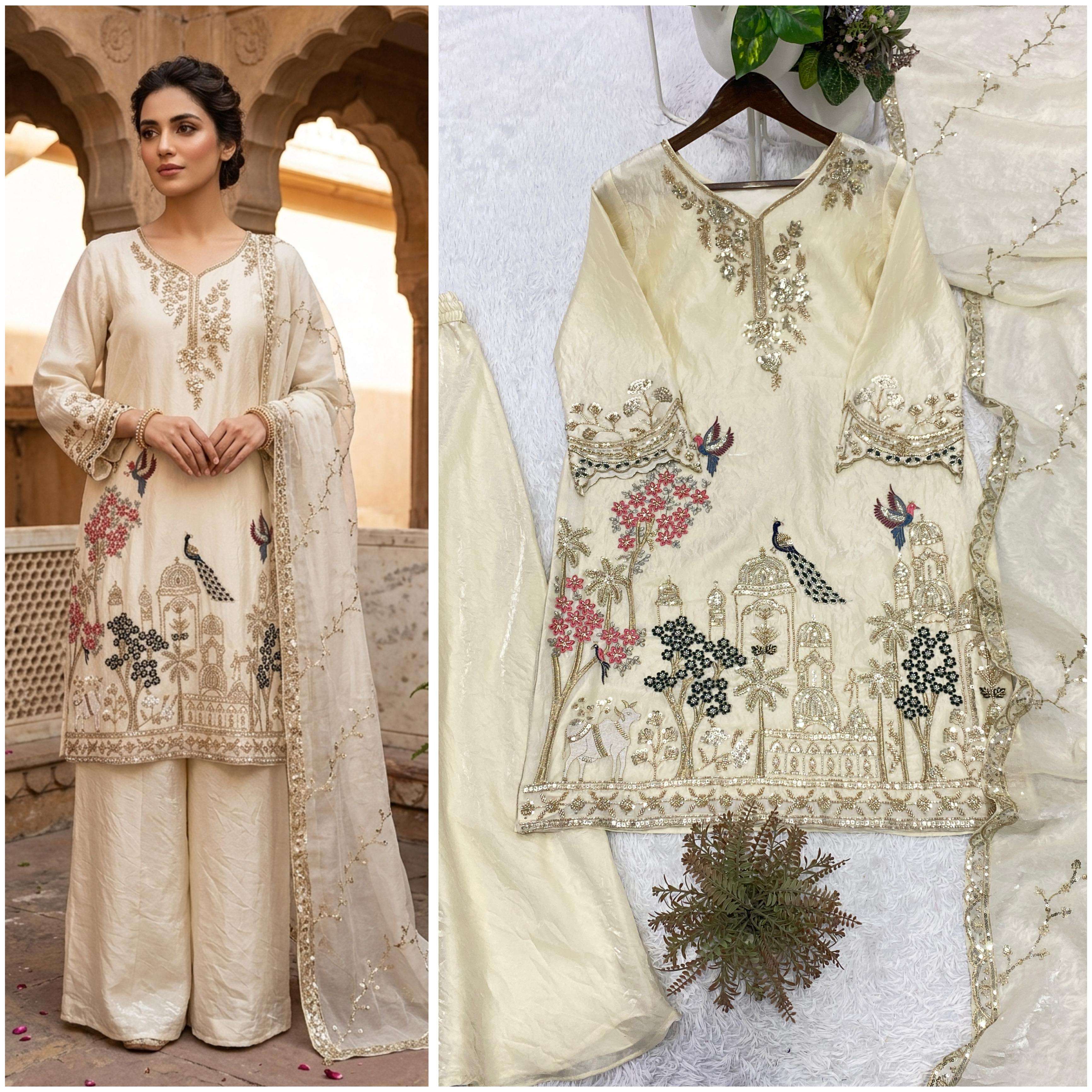 BE 475 SILK WITH SEQUENCE EMBROIDERY DESIGNER FESTIVE WEAR LADIES SUIT